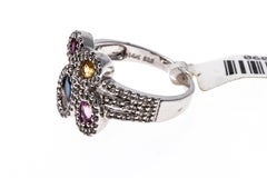 14K White Gold Contemporary Diamond Ruby and Blue, Yellow and Pink Sapphire Ring