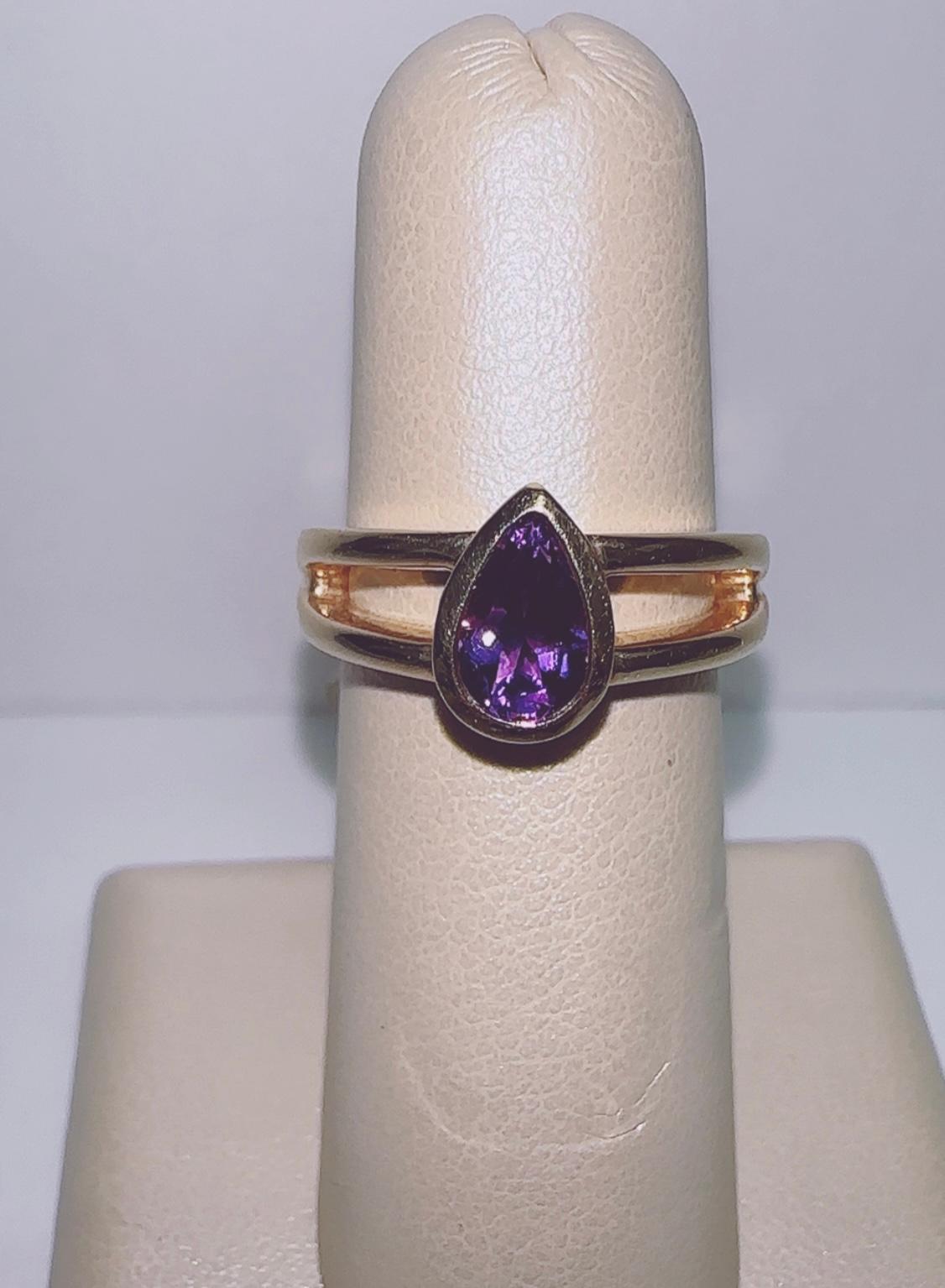 Taglio a goccia Anello 14K con Ameythst e Diamante in vendita