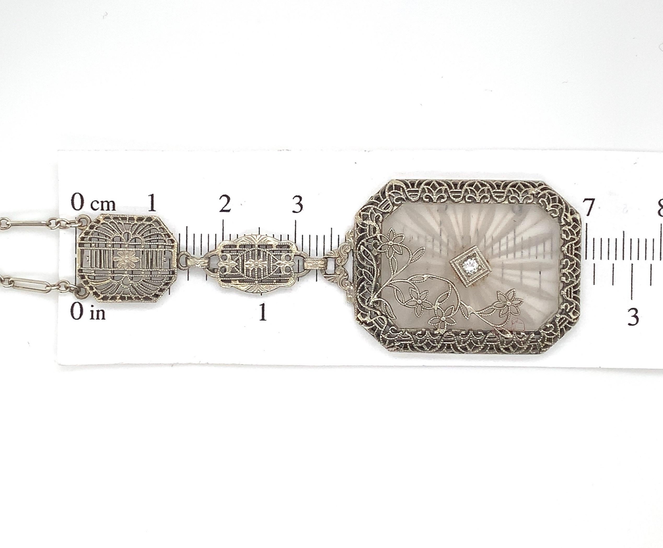 Filigrane 14k Bergkristall-Quarz-Deco-Halskette im Zustand „Hervorragend“ im Angebot in Big Bend, WI