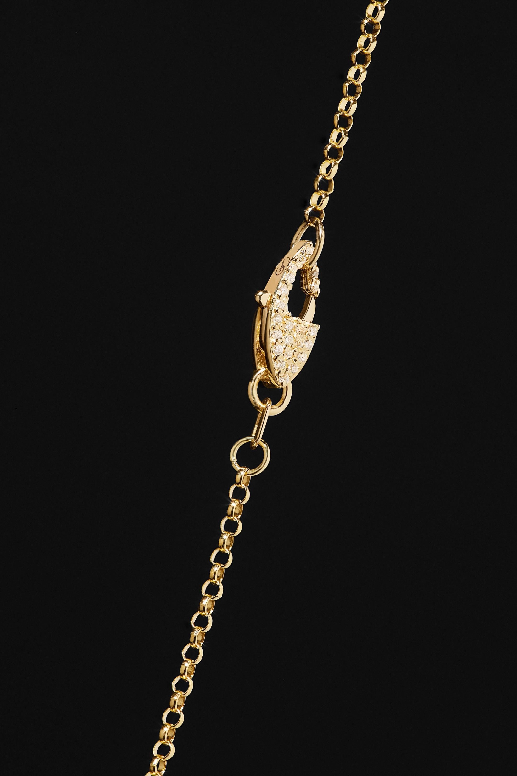Modern 14k Rolo Chain with Custom Double-Sided Diamond Clasp For Sale
