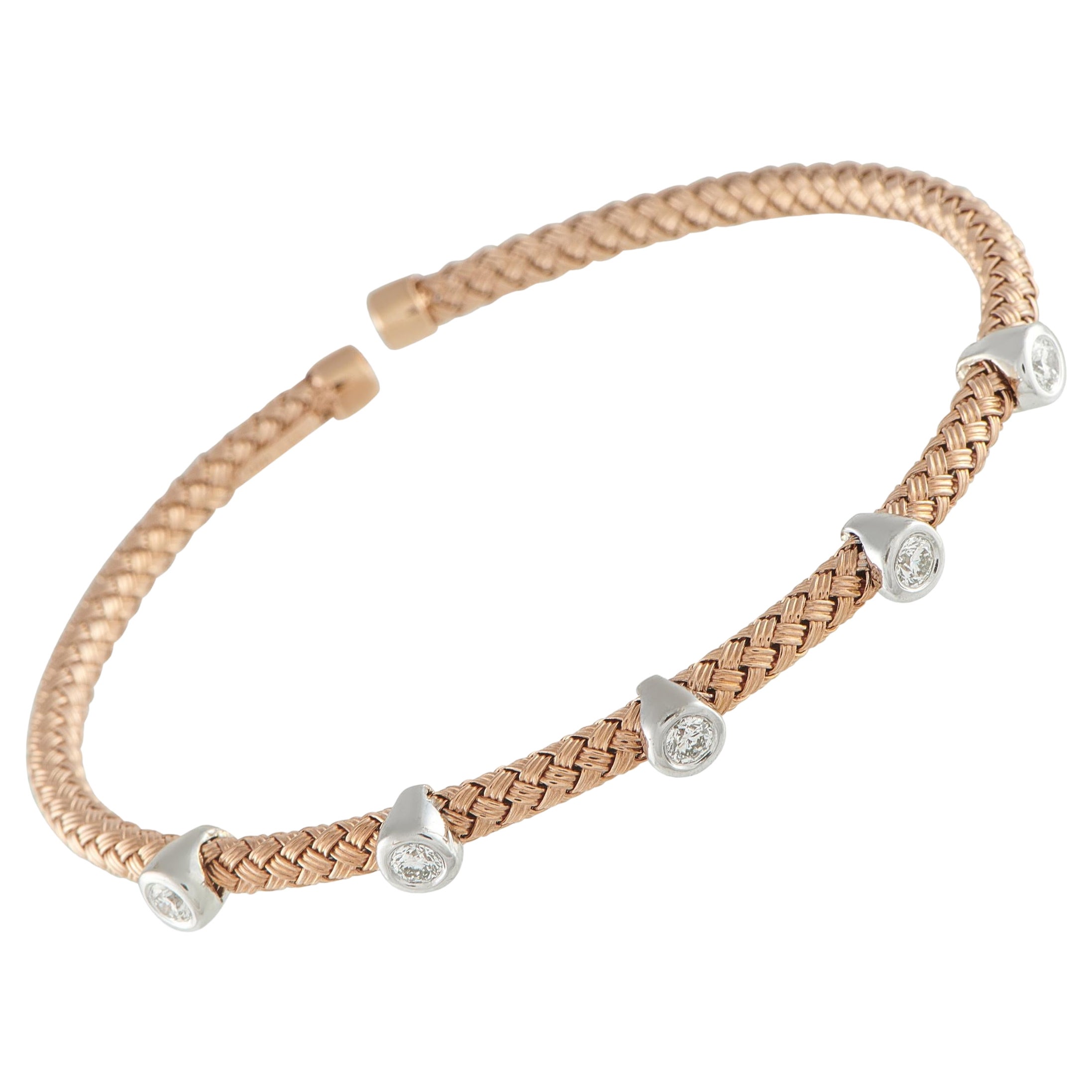14K Rose and White Gold 0.54ct Diamond Woven Bangle Bracelet MF12-111325