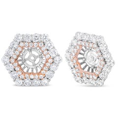 14K Rose and White Gold 1 7/8 Carat Diamond Double Halo Earring Jacket for Studs