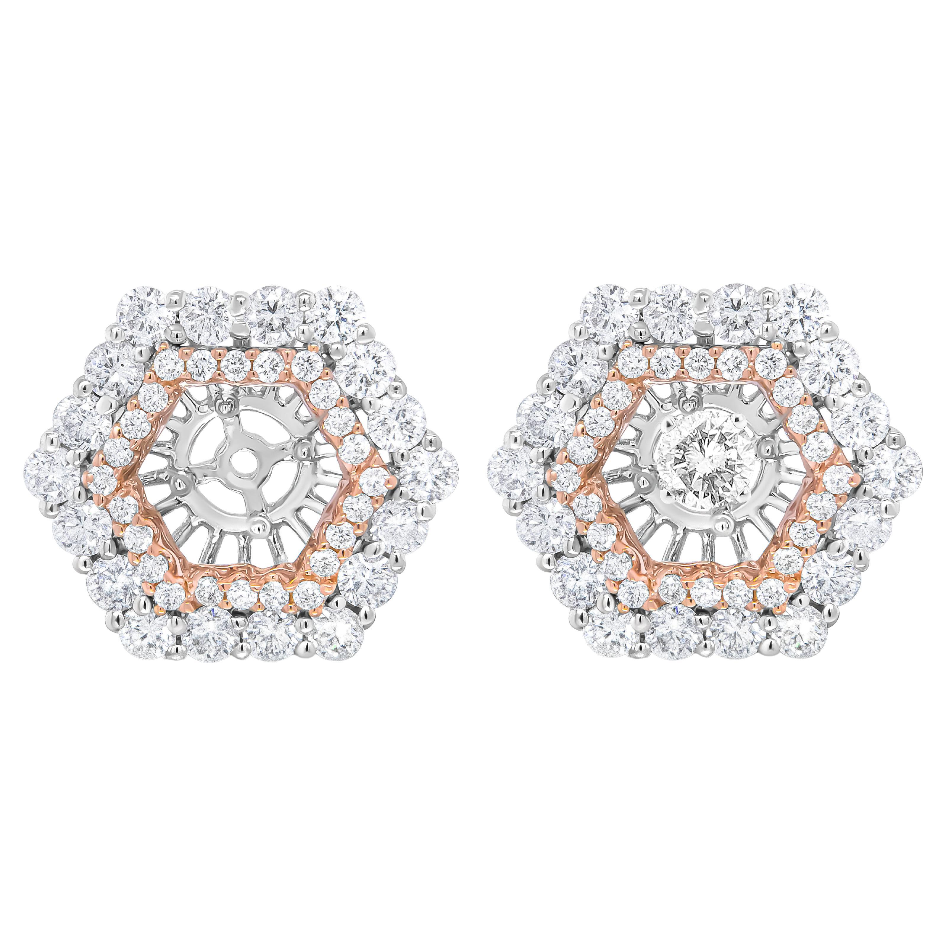 14K Rose and White Gold 1 7/8 Carat Diamond Double Halo Earring Jacket for Studs