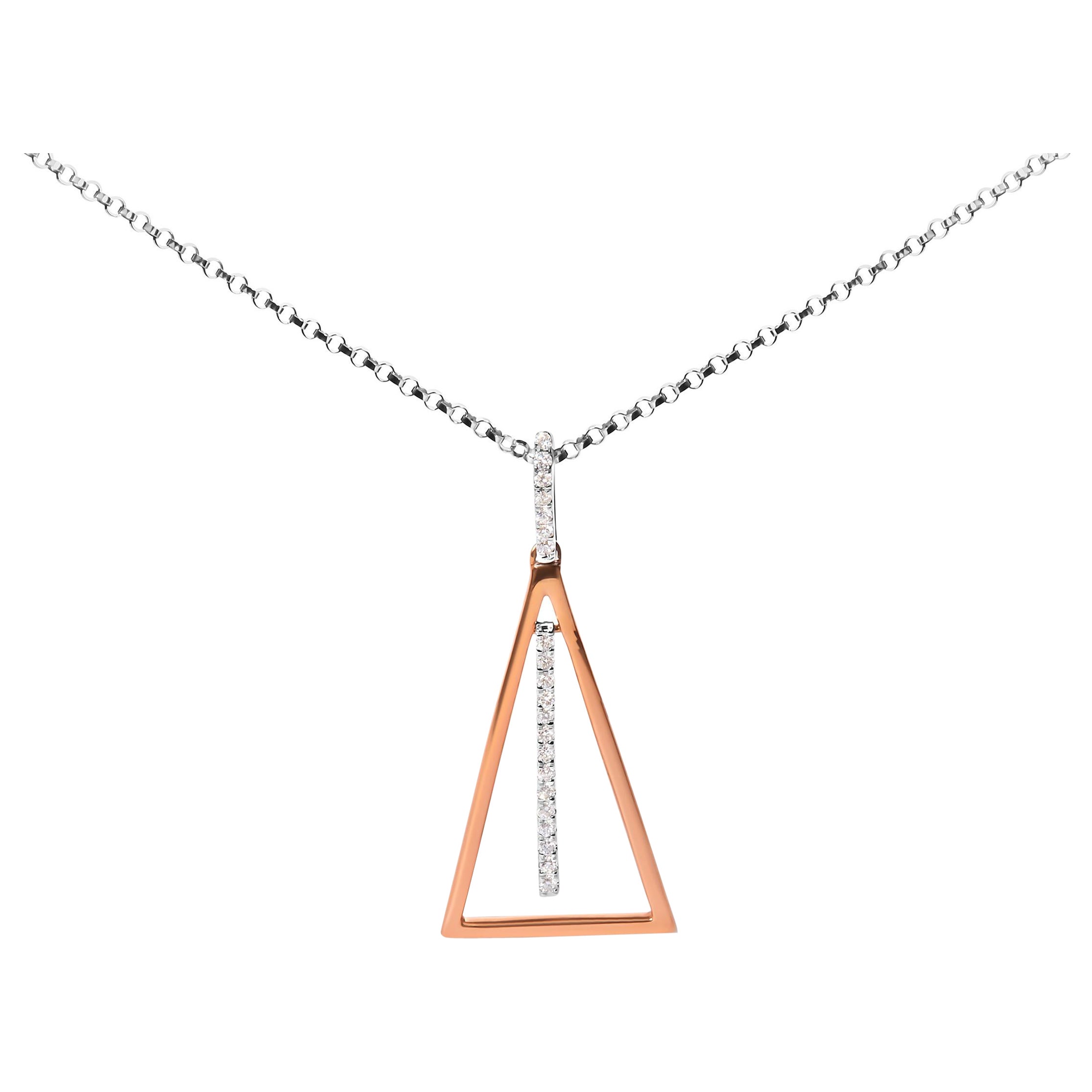 Halskette mit Anhänger, 14 Karat Roségold und Weißgold 1/8 Diamant Windchime 18" im Angebot