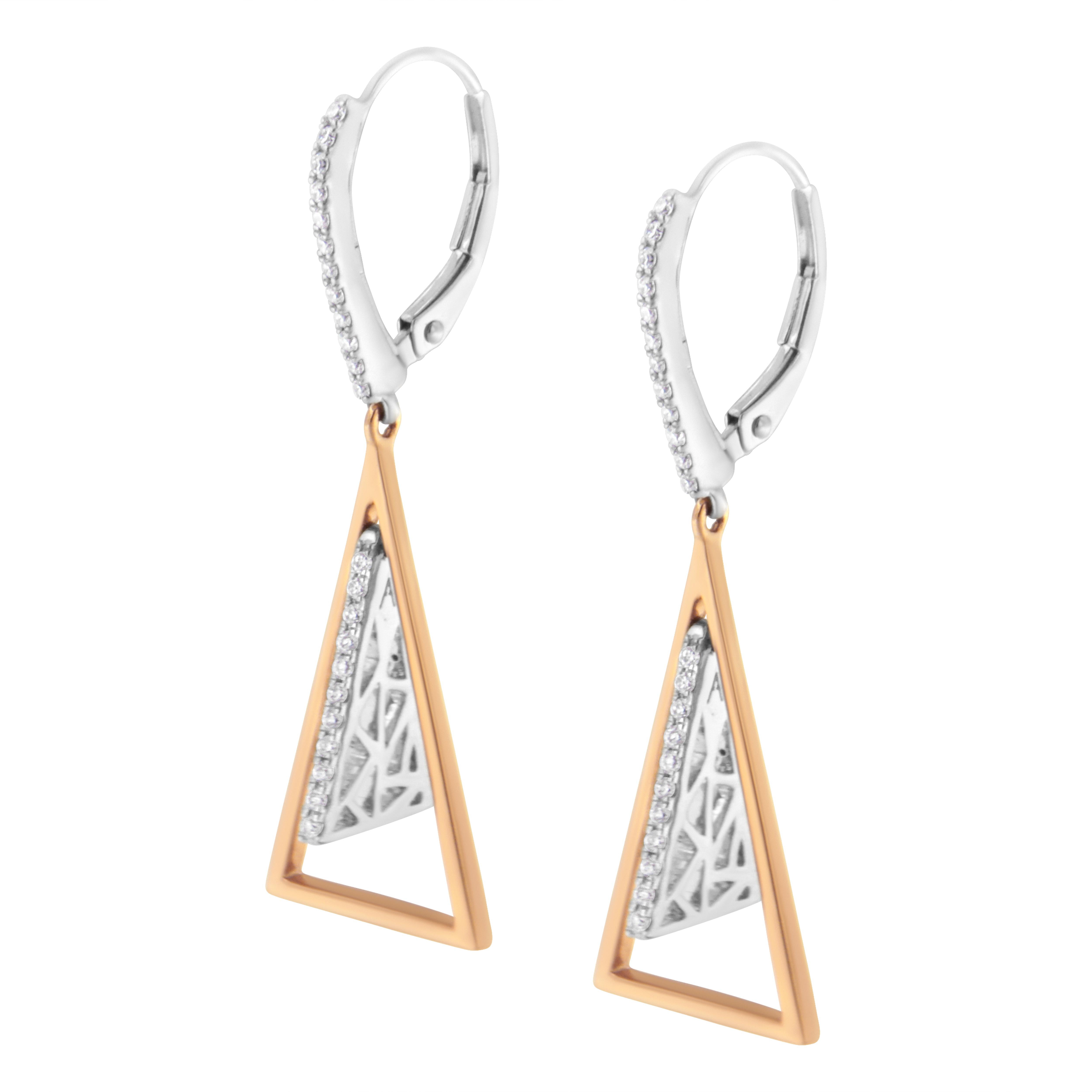 Moderno Orecchini a goccia e pendenti in oro rosa e bianco 14K con diamanti da 3/8 Cttw in vendita