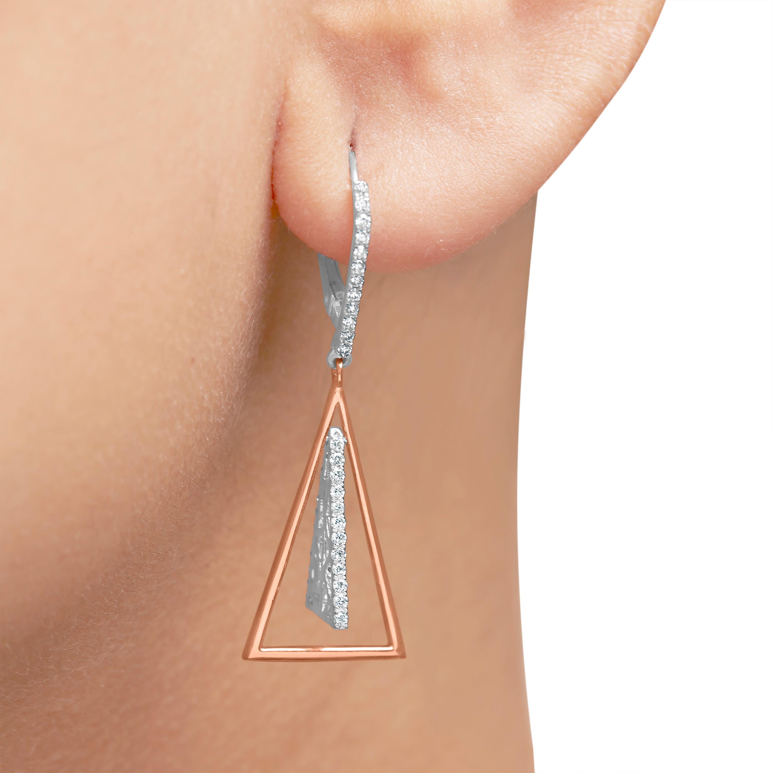 Orecchini a goccia e pendenti in oro rosa e bianco 14K con diamanti da 3/8 Cttw In condizioni Nuovo in vendita a New York, NY