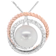 durchbrochene Halskette aus 14 Karat Roségold mit 3/8 Karat Diamant und Perle