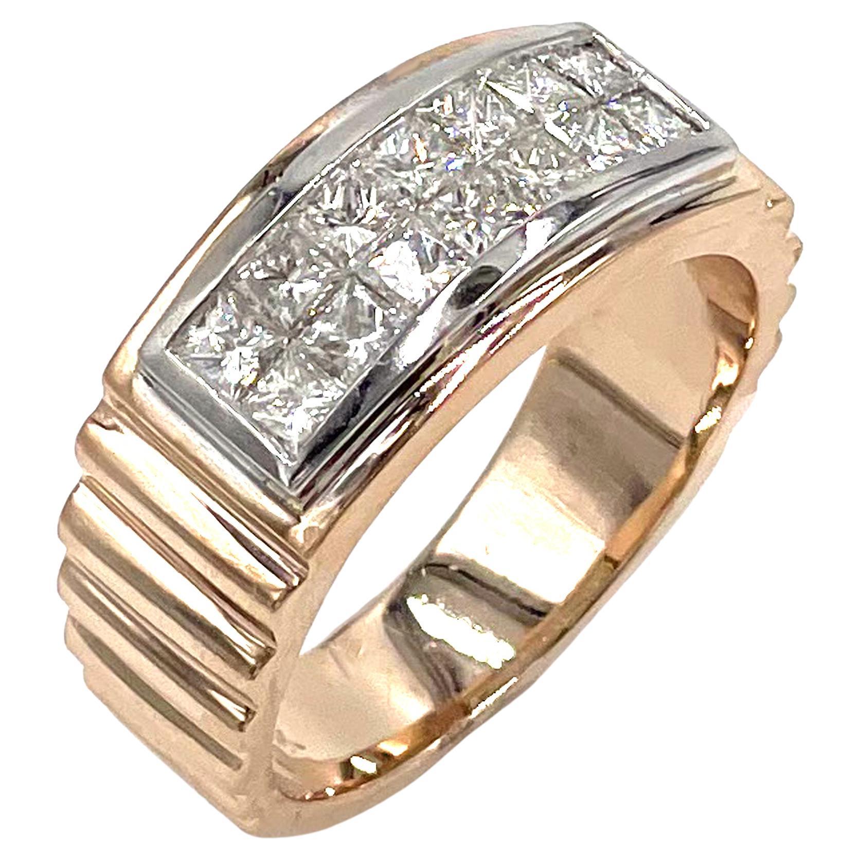 14K Rose and White Gold Gents Diamond Ring For Sale