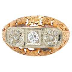 Anello con diamante d'epoca in oro rosa e bianco 14k, anello con diamante di proprietà, anello antico Diamo