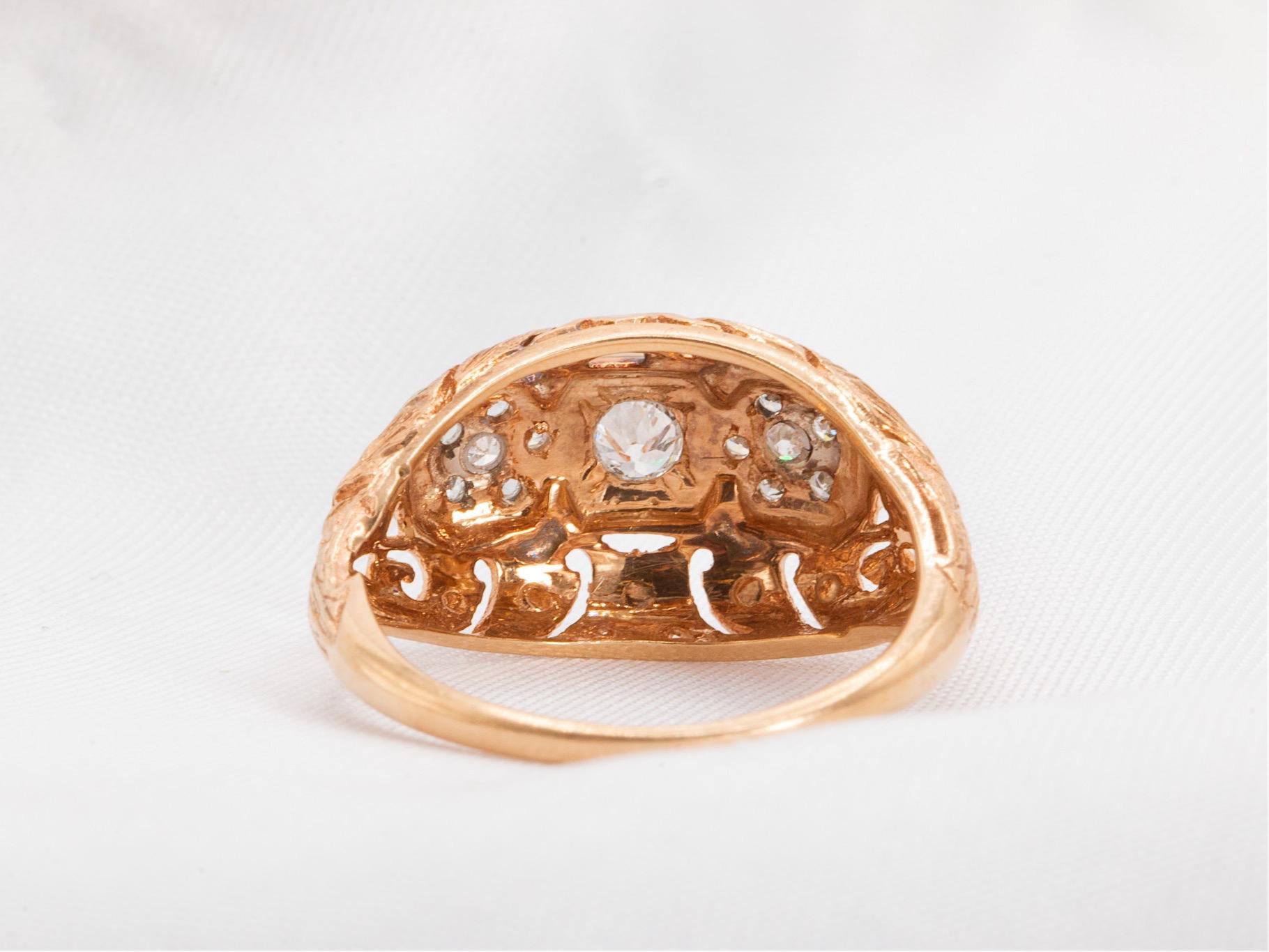 Art Deco 14k Rose And White Gold Vintage Estate Diamond Ring For Sale