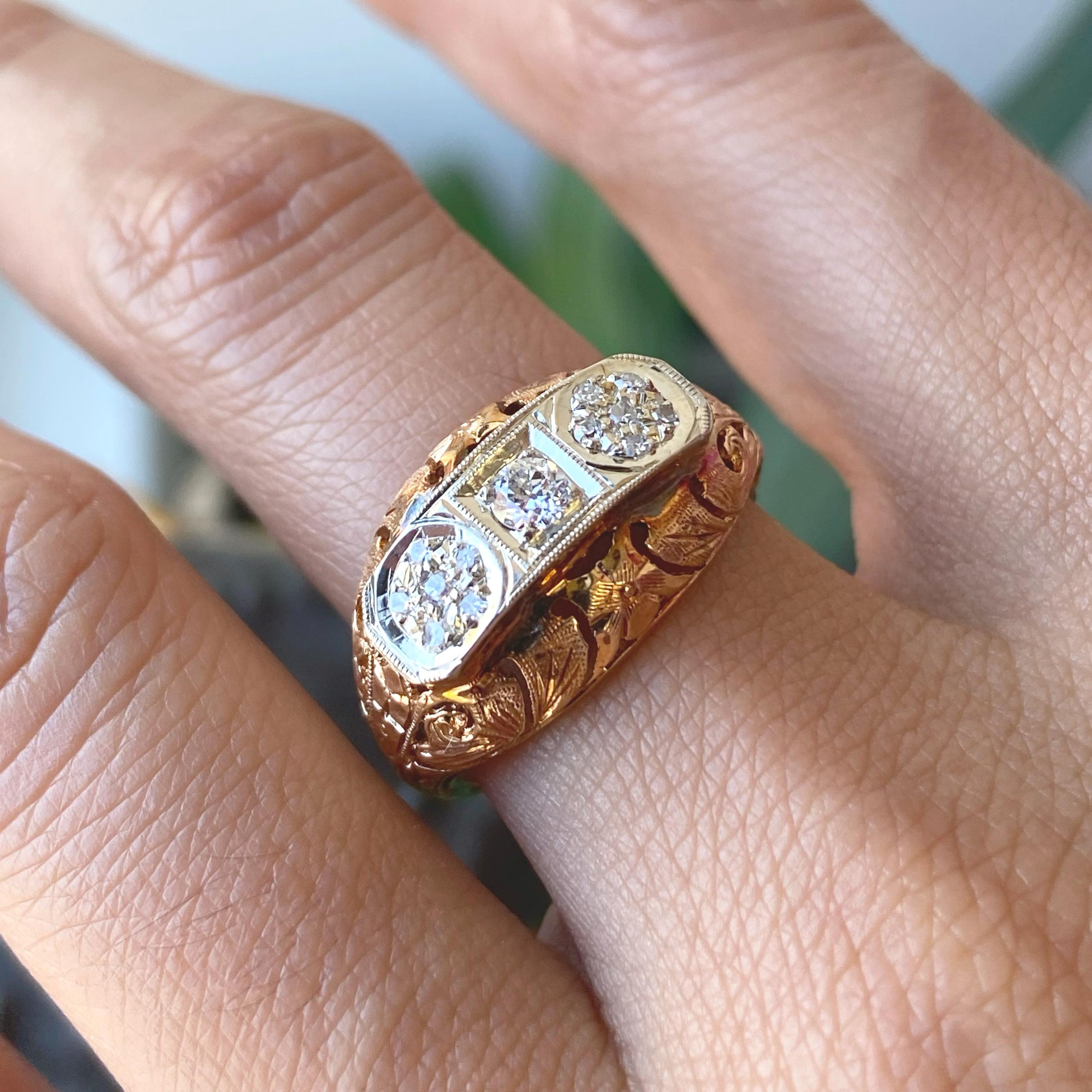 14k Rose And White Gold Vintage Estate Diamond Ring For Sale 1