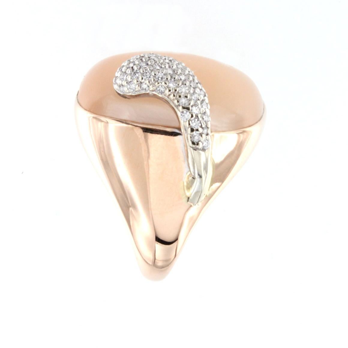 Modern 14 Karat Rose and White Gold with Moonstone and White Diamonds Ring