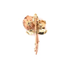 14 Karat Rose and Yellow Gold Diamond Rose Brooch