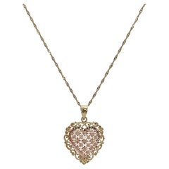14K Rose and Yellow Gold Filigree Heart Pendant Necklace