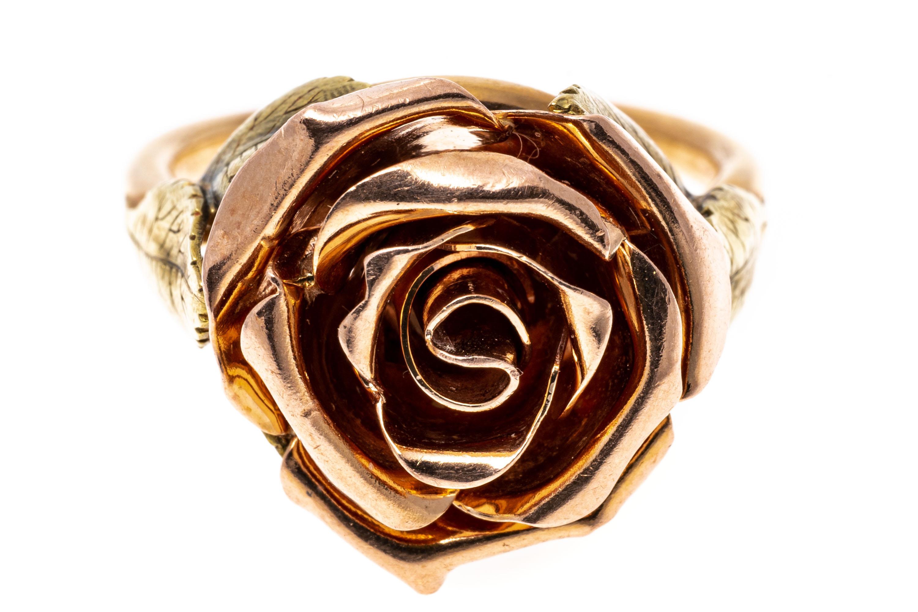14k Rose and Yellow Gold Open Rose Motif and Foliate Ring 2