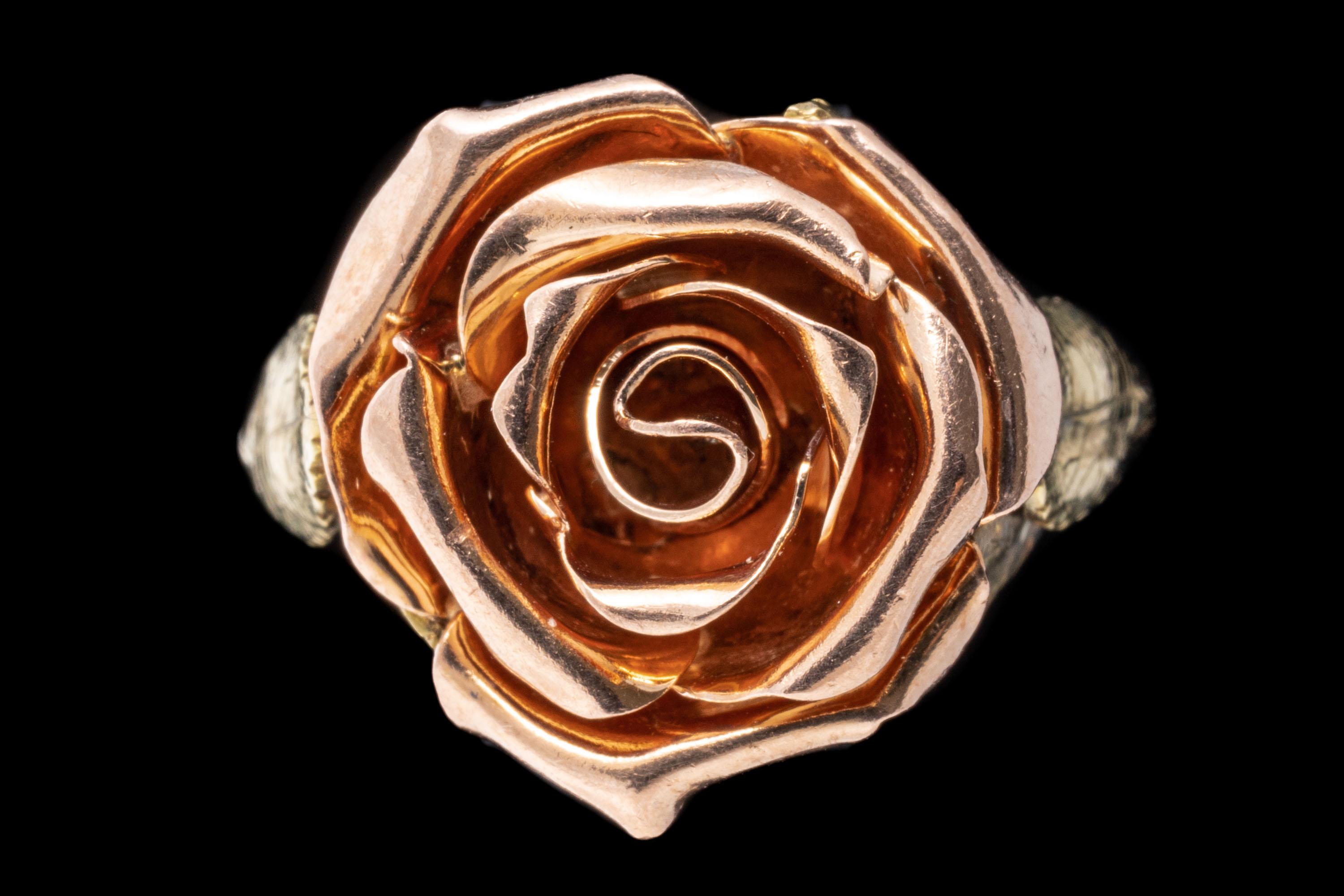 14k Rose and Yellow Gold Open Rose Motif and Foliate Ring 3