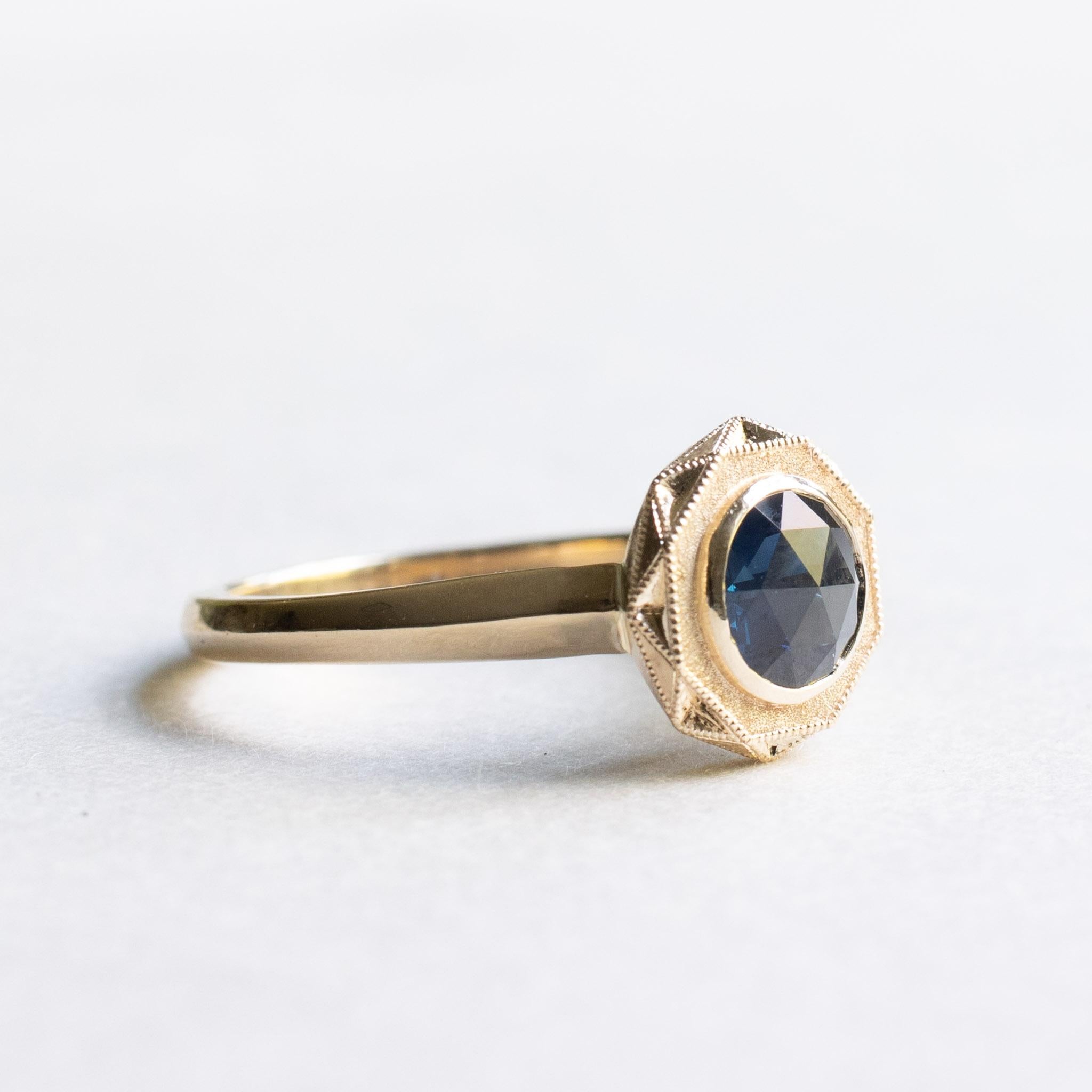 14K Rose Cut 1,12 Karat Saphir Ring (Rosenschliff) im Angebot