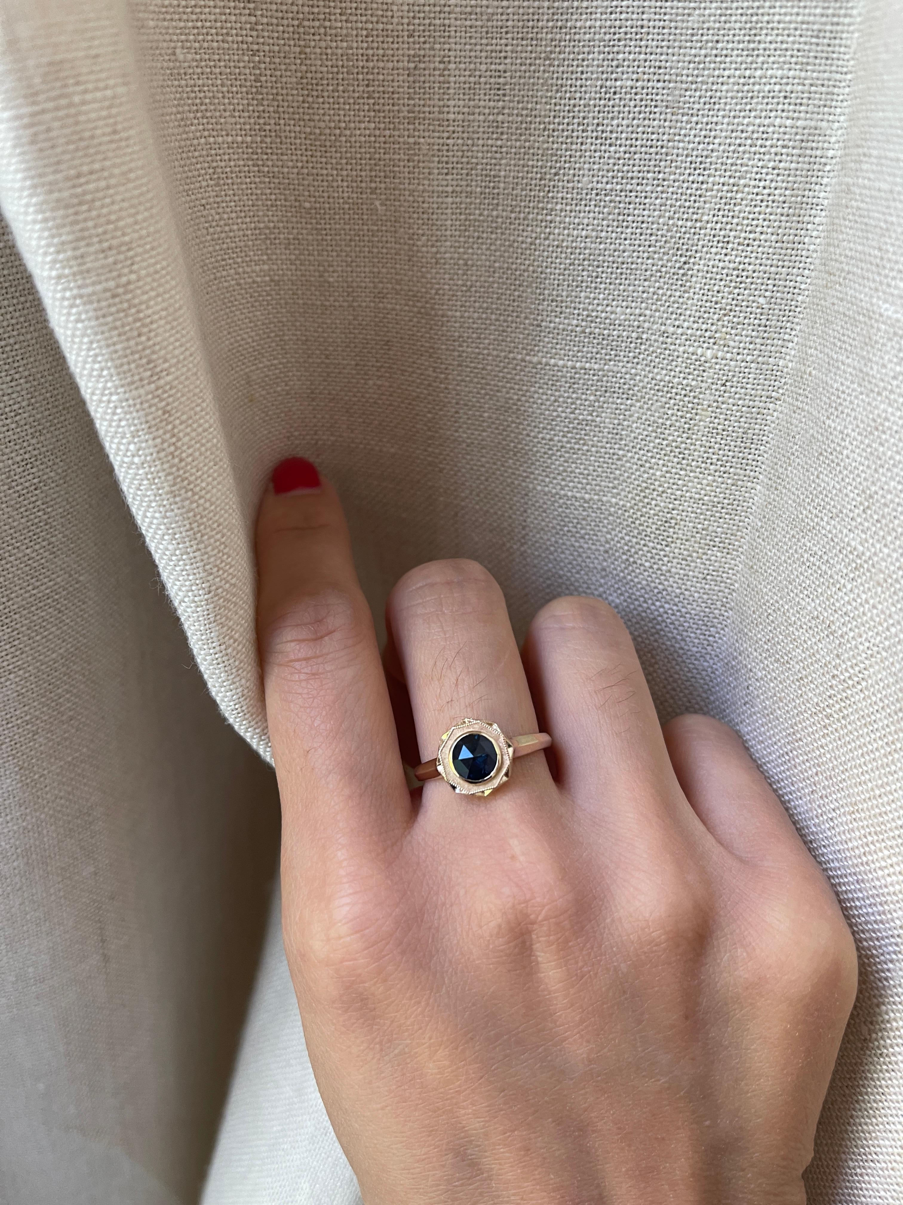 14K Rose Cut 1,12 Karat Saphir Ring im Zustand „Neu“ im Angebot in Wallingford, CT