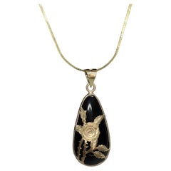 Service de fleurs de roses 14k et pendentif en quartz fumé Gravé et estampillé ROSE