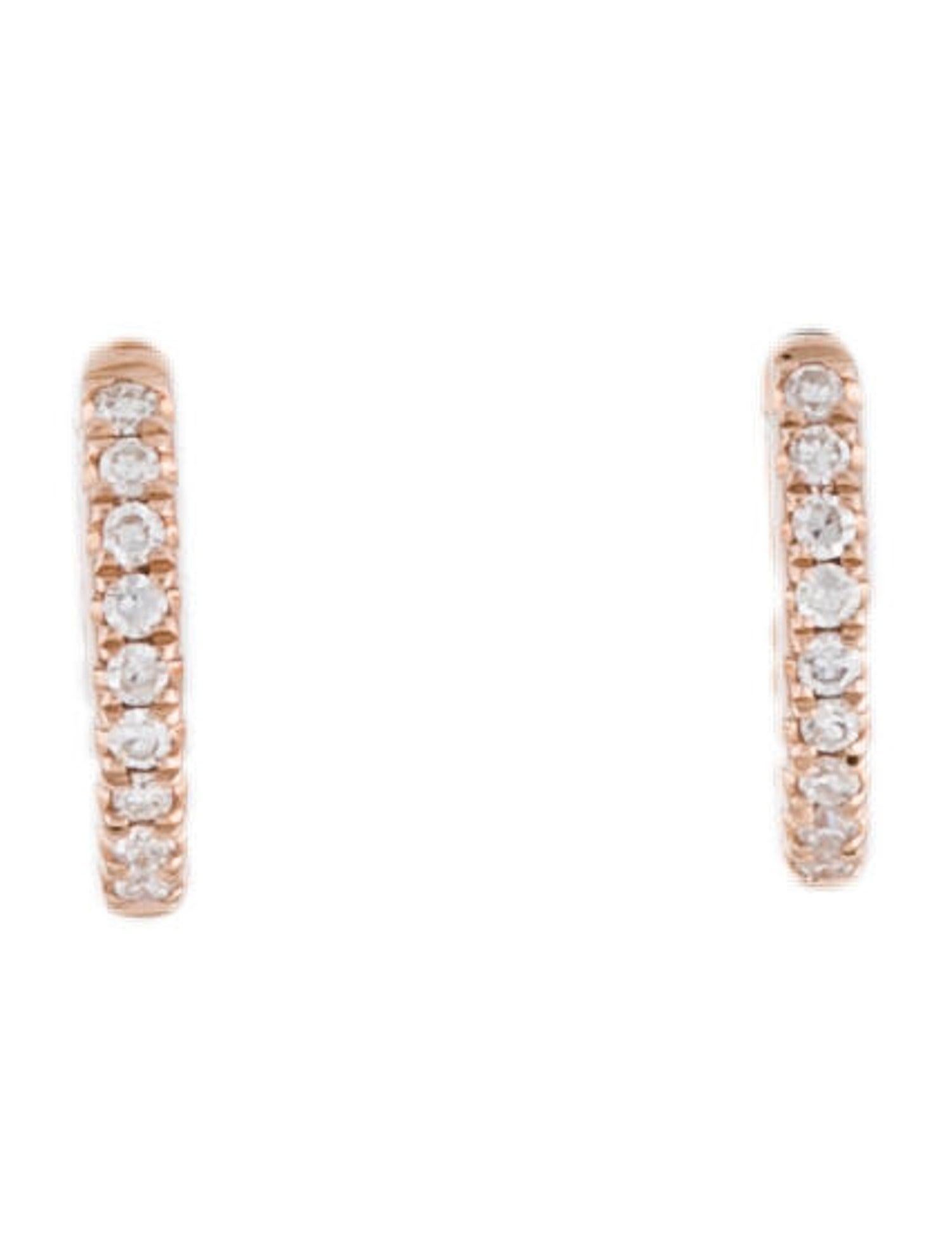 Contemporary 14K Rose Gold 0.05 Carat Diamond Huggie Hoop Earrings For Sale