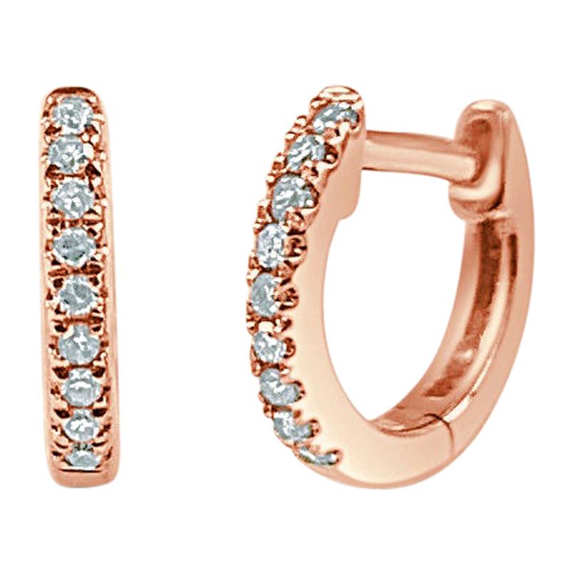 14K Rose Gold 0.05 Carat Diamond Huggie Hoop Earrings For Sale