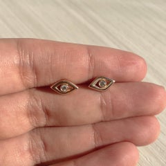 14K Rose Gold 0.05ct Diamond Evil Eye Earrings for Her
