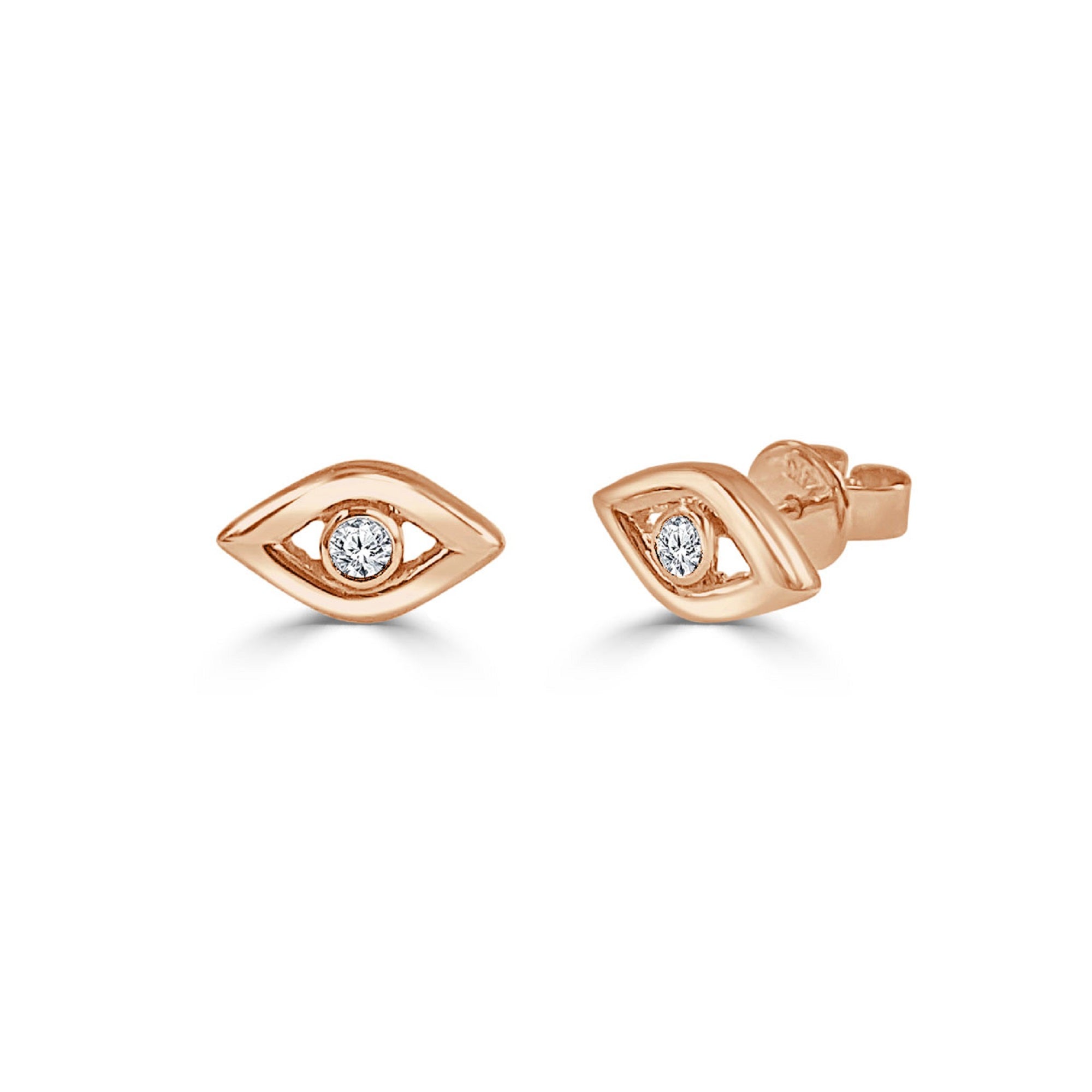 Boucles d'oreilles Evil Eye en or rose 14 carats et diamants 0,05 carat pour elle en vente
