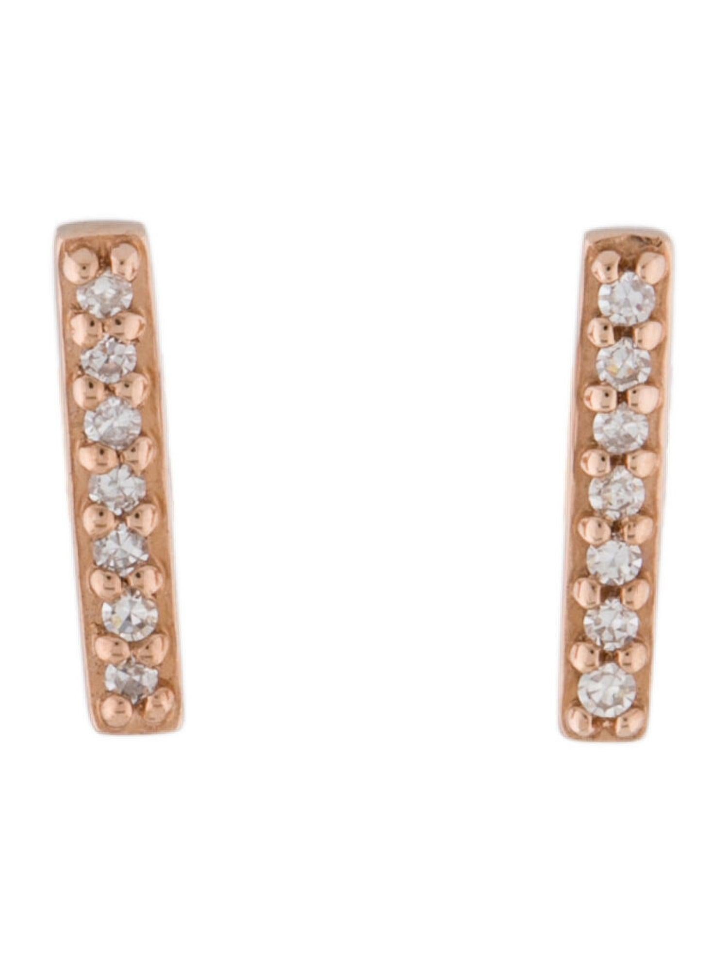 14k Rose Gold 0.07 Carat Diamond Bar Earrings For Sale 1