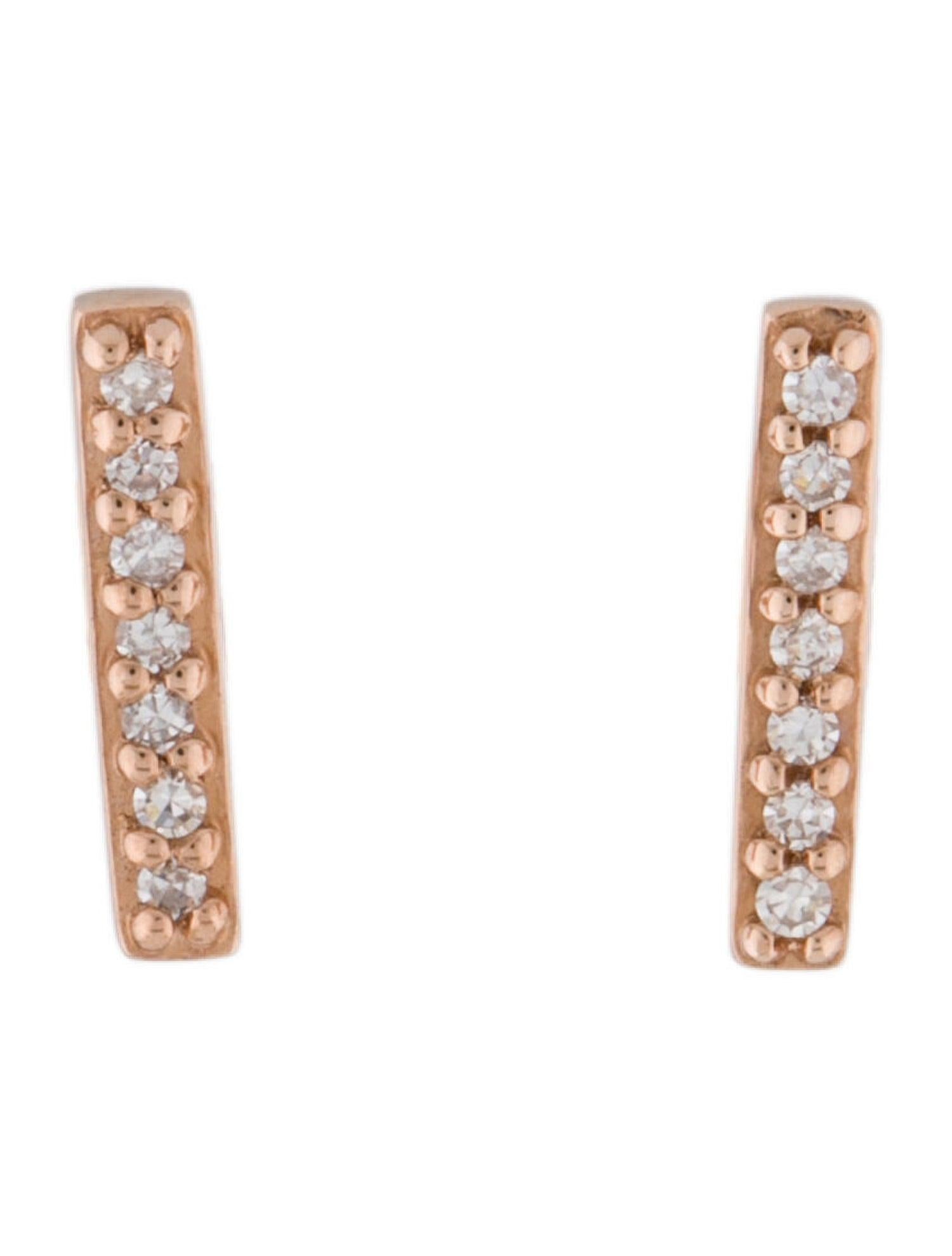 Orecchini a barretta in oro rosa 14k con diamanti da 0,07 carati in vendita 1