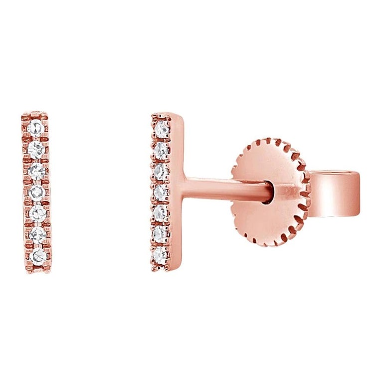 14k Rose Gold 0.07 Carat Diamond Bar Earrings For Sale at 1stDibs