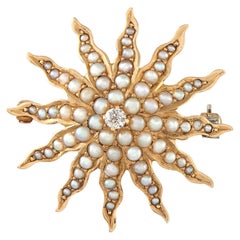 14K Rose Gold 0.07 ct Diamond Seed Pearl Starburst Brooch MF15-062926