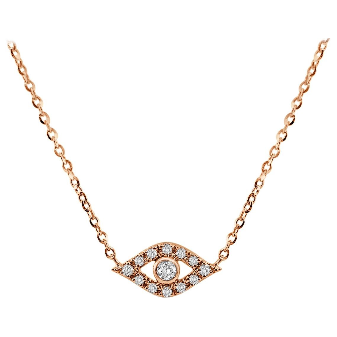 14 Karat Rose Gold 0.08 Carat Diamond Evil Eye Necklace