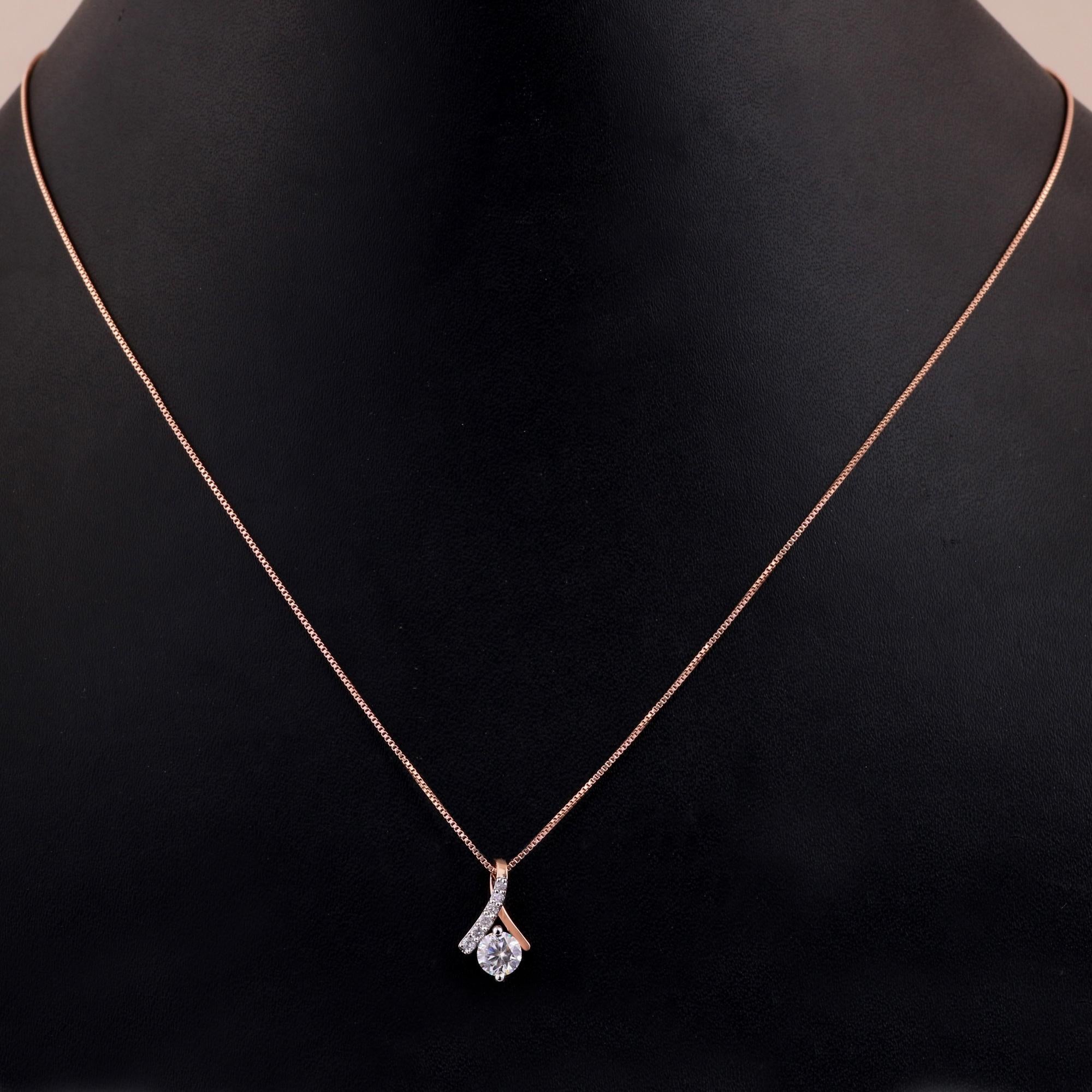 Women's 14K Rose Gold 0.100 Ctw Natural Diamond, 0.52 Ctw Moissanite Charm Tinny Pendant For Sale