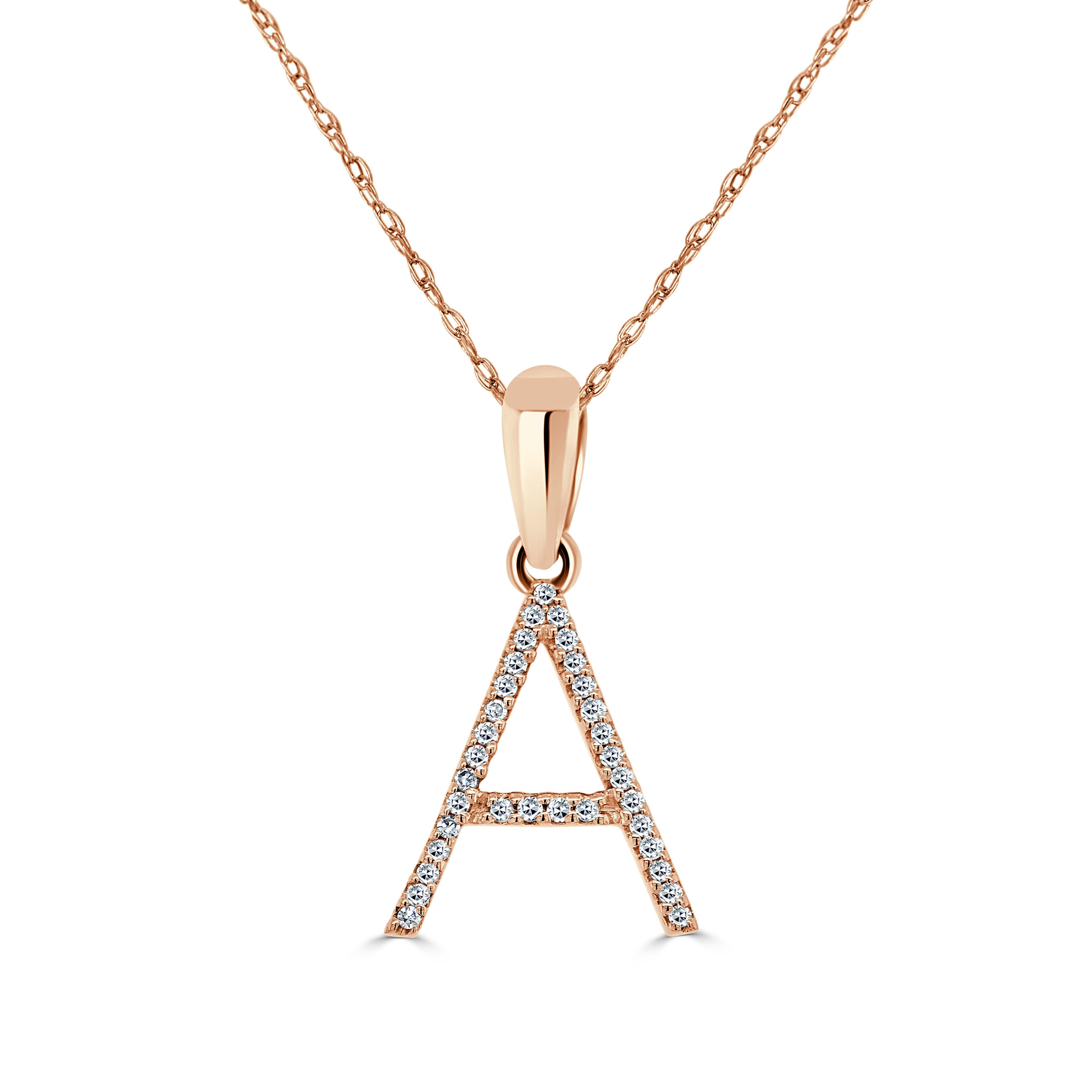 Baguette Cut 14K Rose Gold 0.10ct Diamond Initial a Pendant for Her For Sale