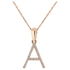 14K Rose Gold 0.10ct Diamond Initial a Pendant for Her