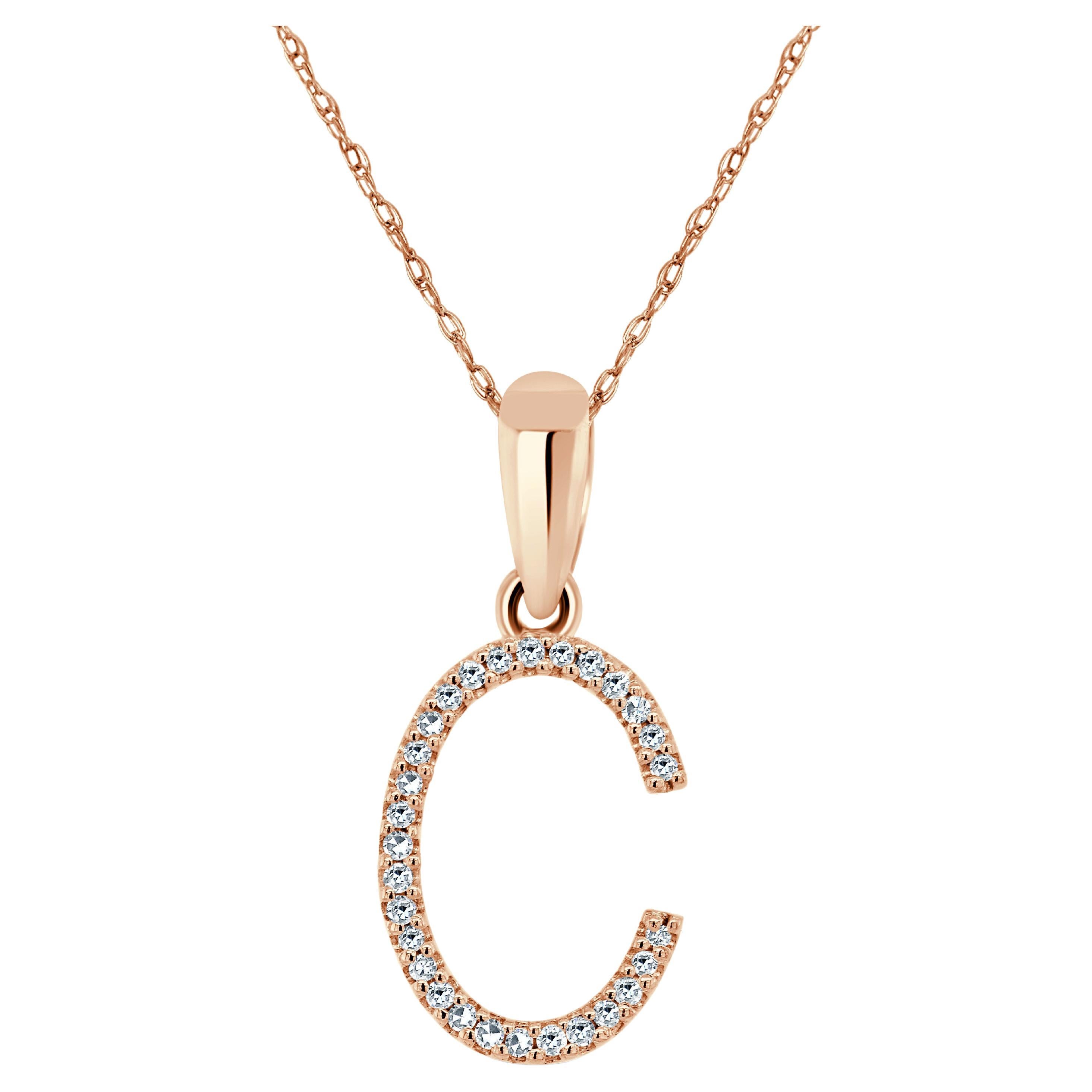 14K Rose Gold 0.10ct Diamond Initial C Pendant for Her For Sale