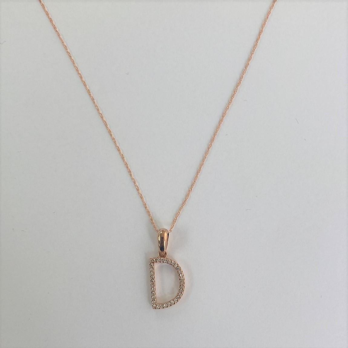 Contemporary 14K Rose Gold 0.10ct Diamond Initial D Pendant for Her For Sale