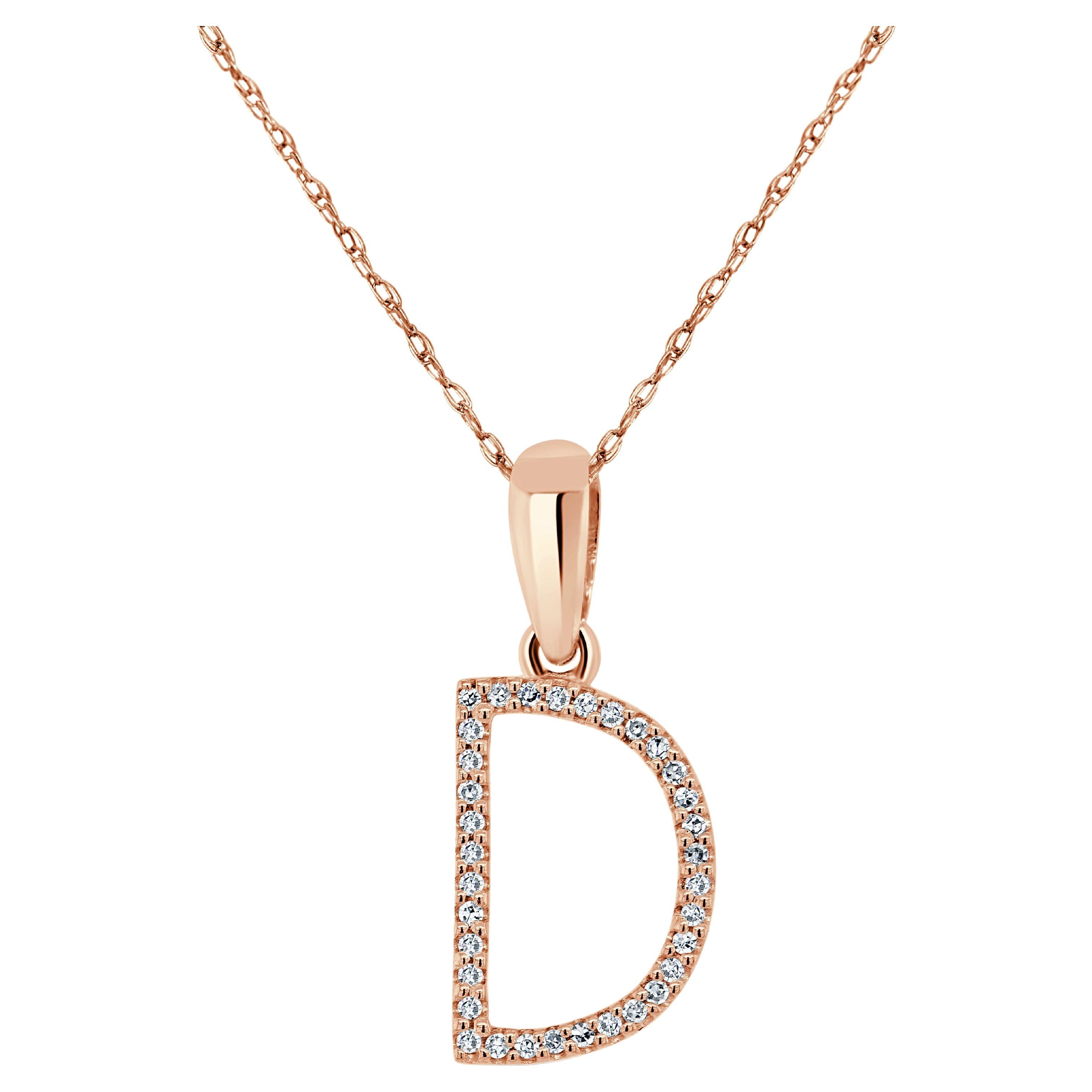14K Rose Gold 0.10ct Diamond Initial D Pendant for Her For Sale