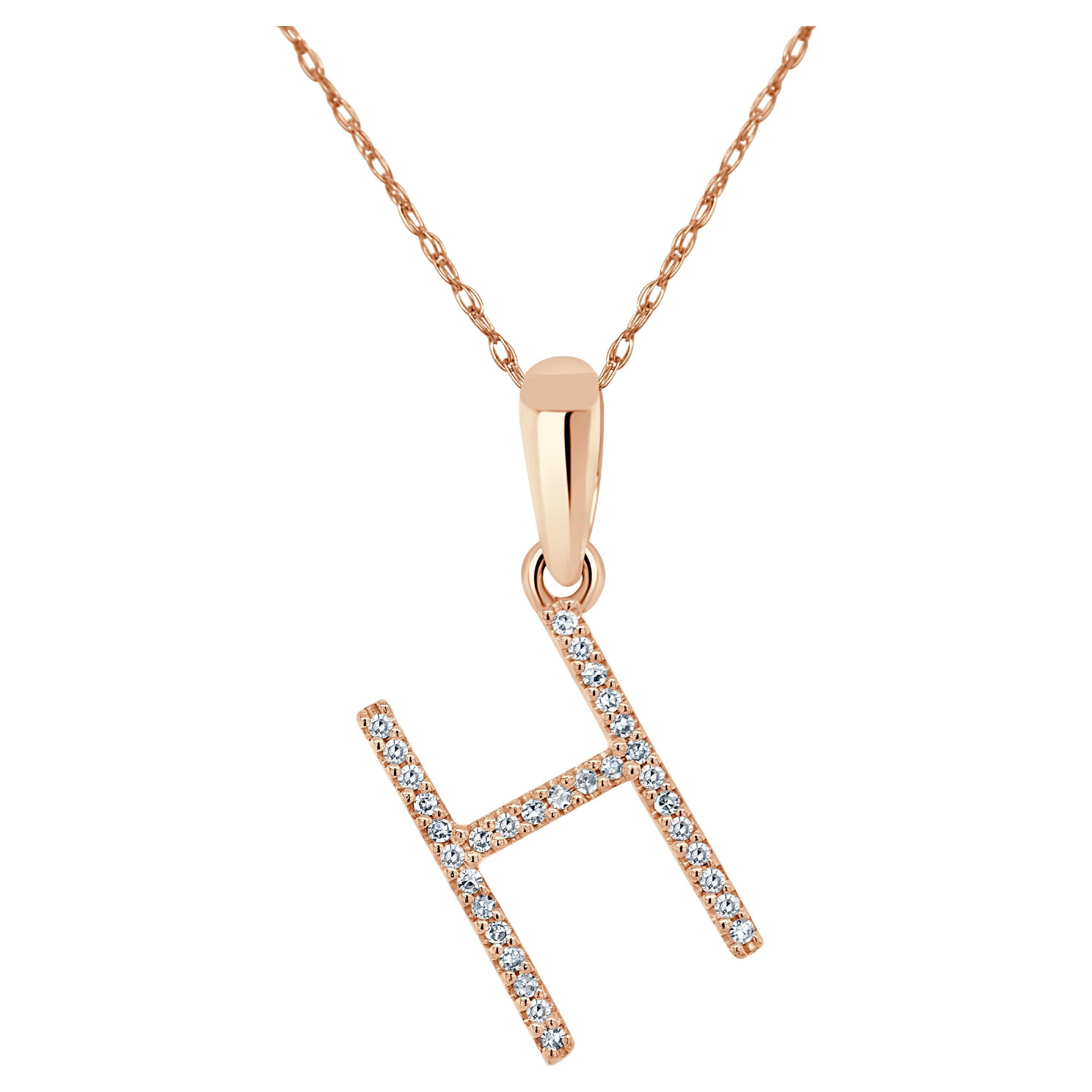 14K Rose Gold 0.10ct Diamond Initial H Pendant for Her For Sale
