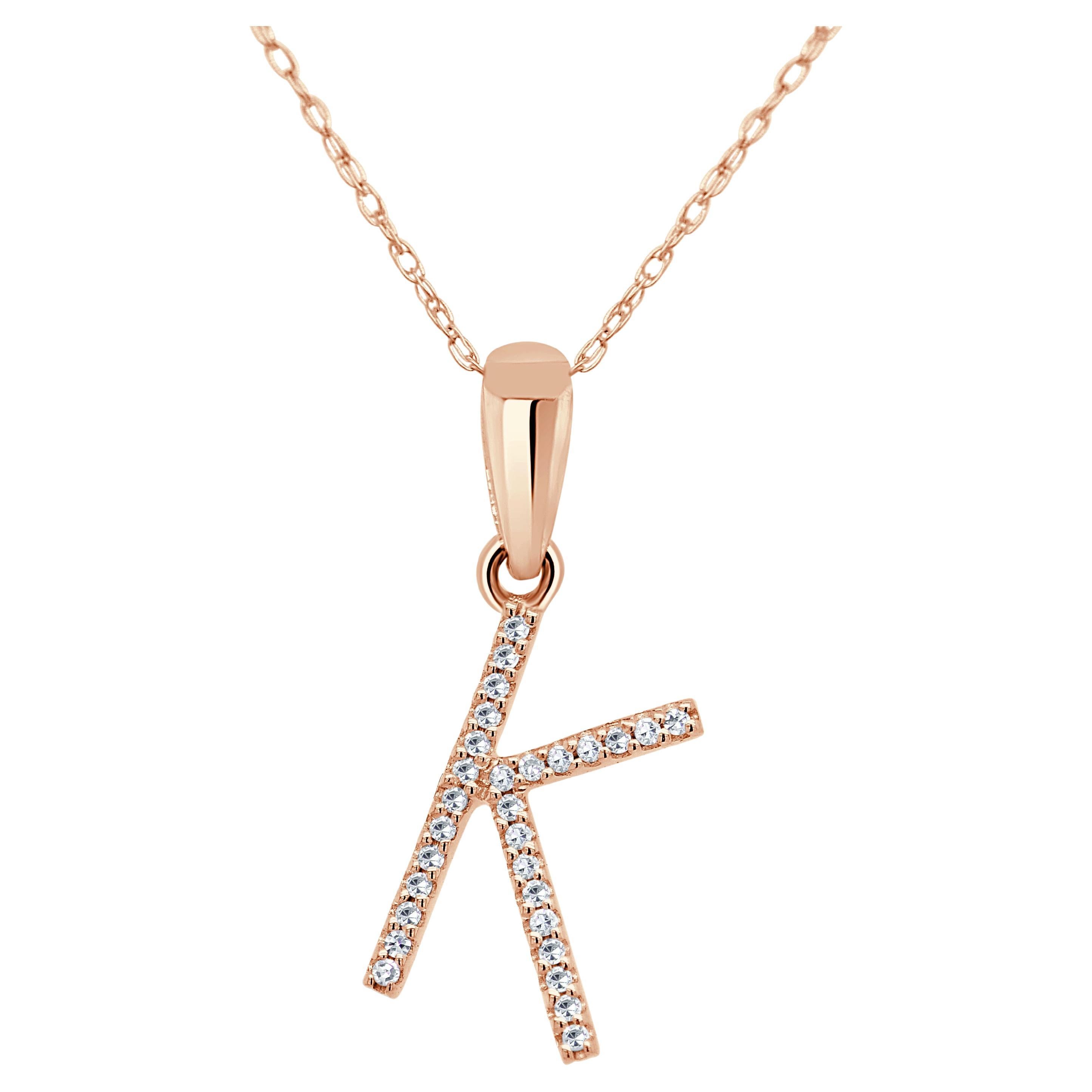 14K Rose Gold 0.10ct Diamond Initial K Pendant for Her For Sale