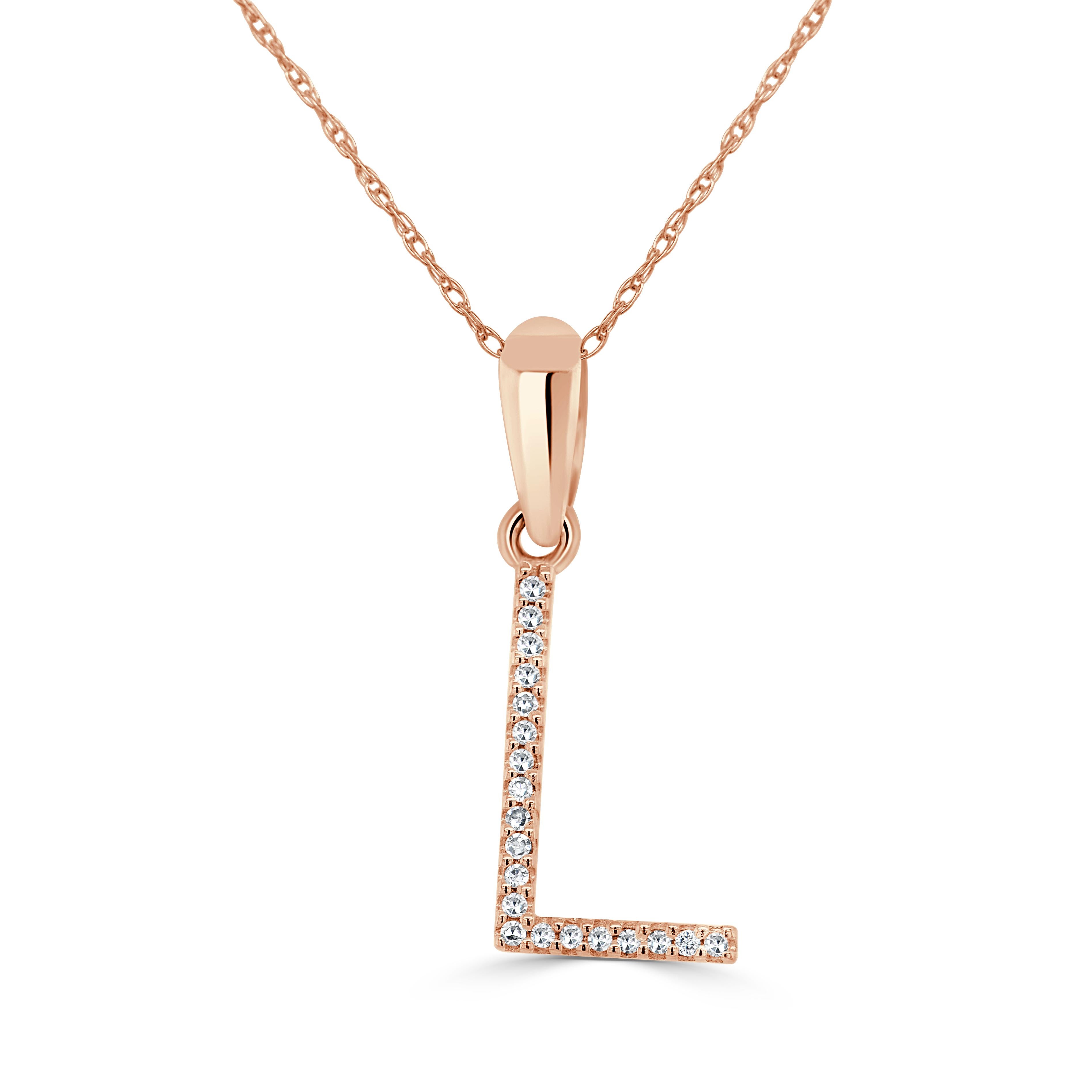 Contemporaneo Ciondolo con iniziale L in oro rosa 14K con diamante da 0,10 carati per lei in vendita