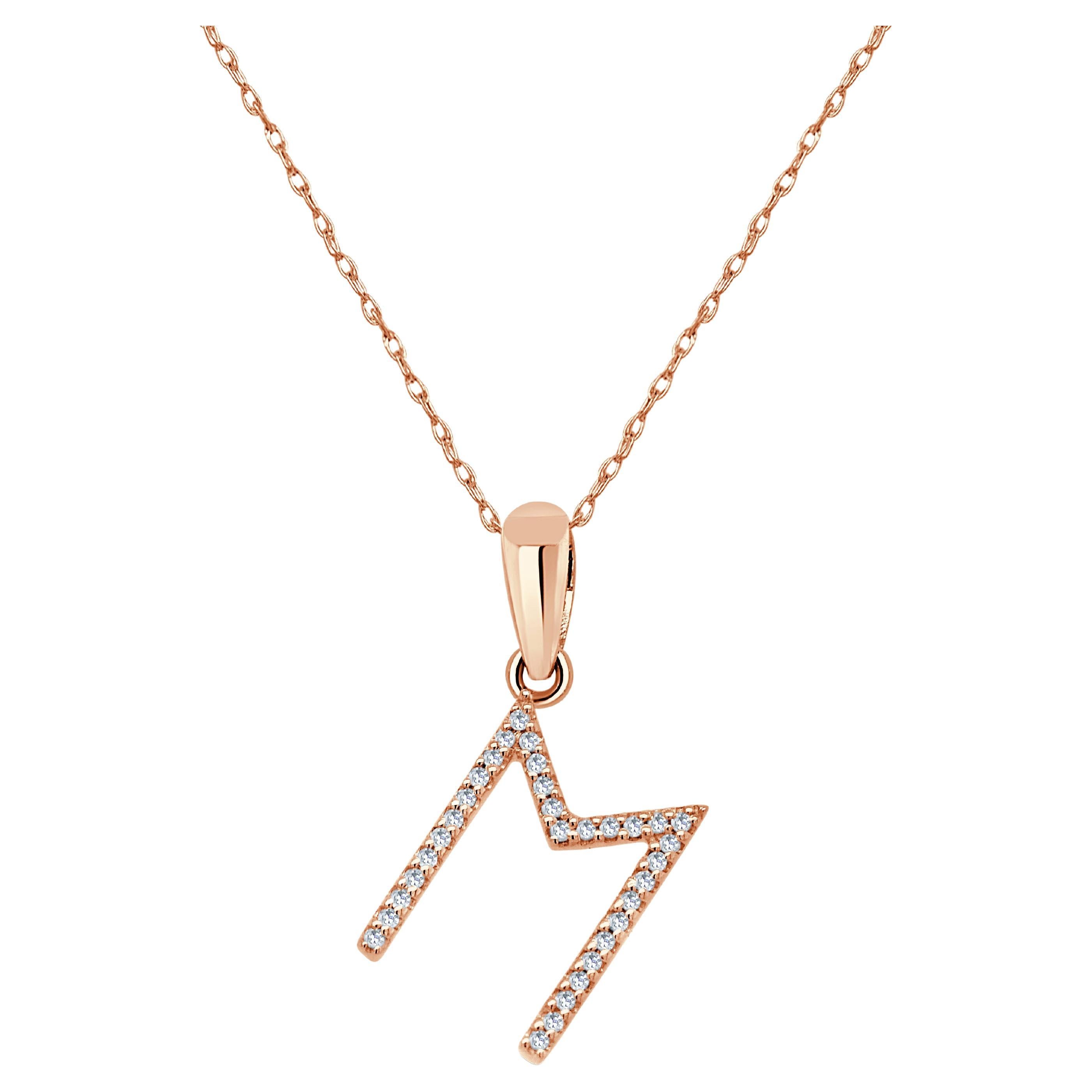 14K Rose Gold 0.10ct Diamond Initial M Pendant for Her For Sale