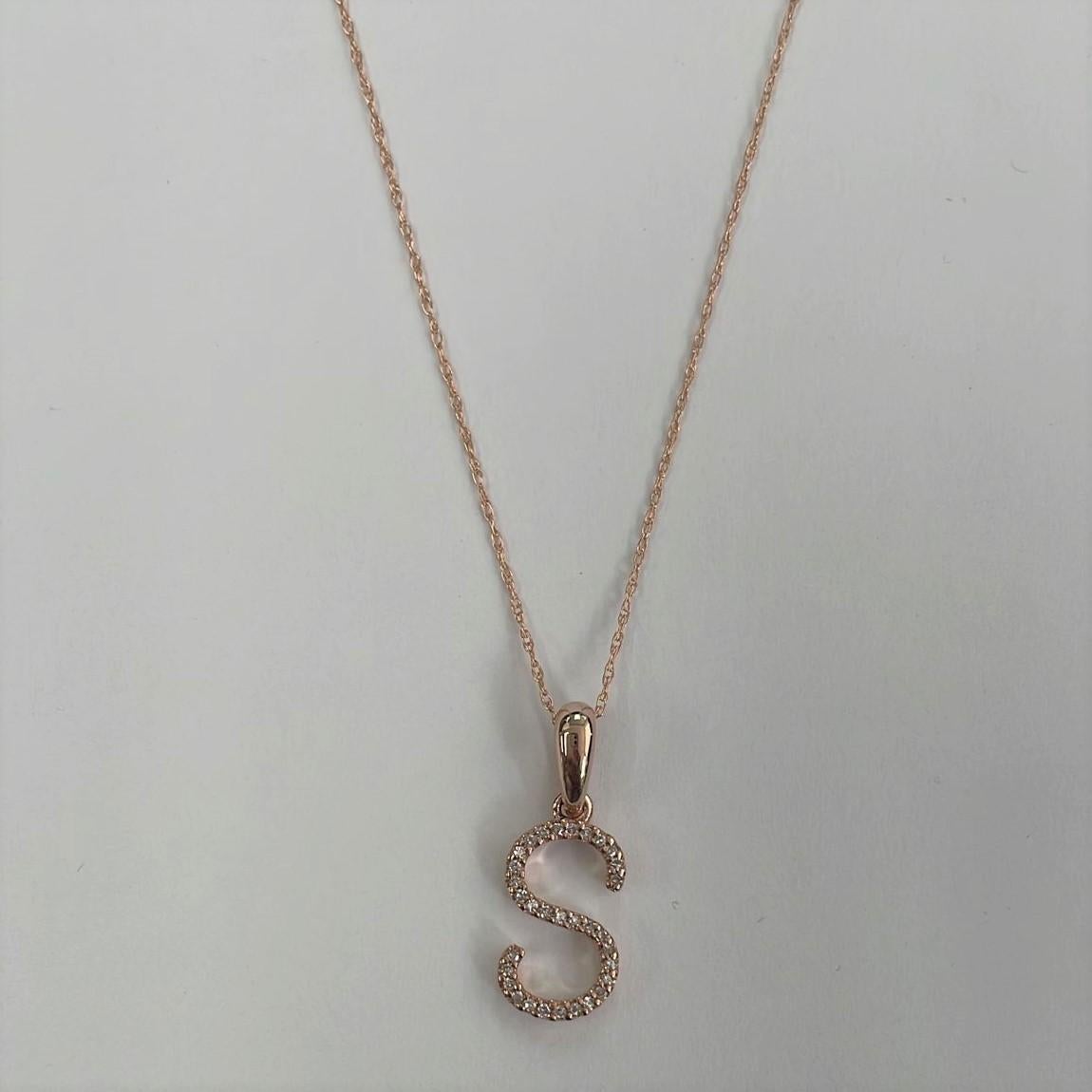 Contemporary 14K Rose Gold 0.10ct Diamond Initial S Pendant for Her For Sale