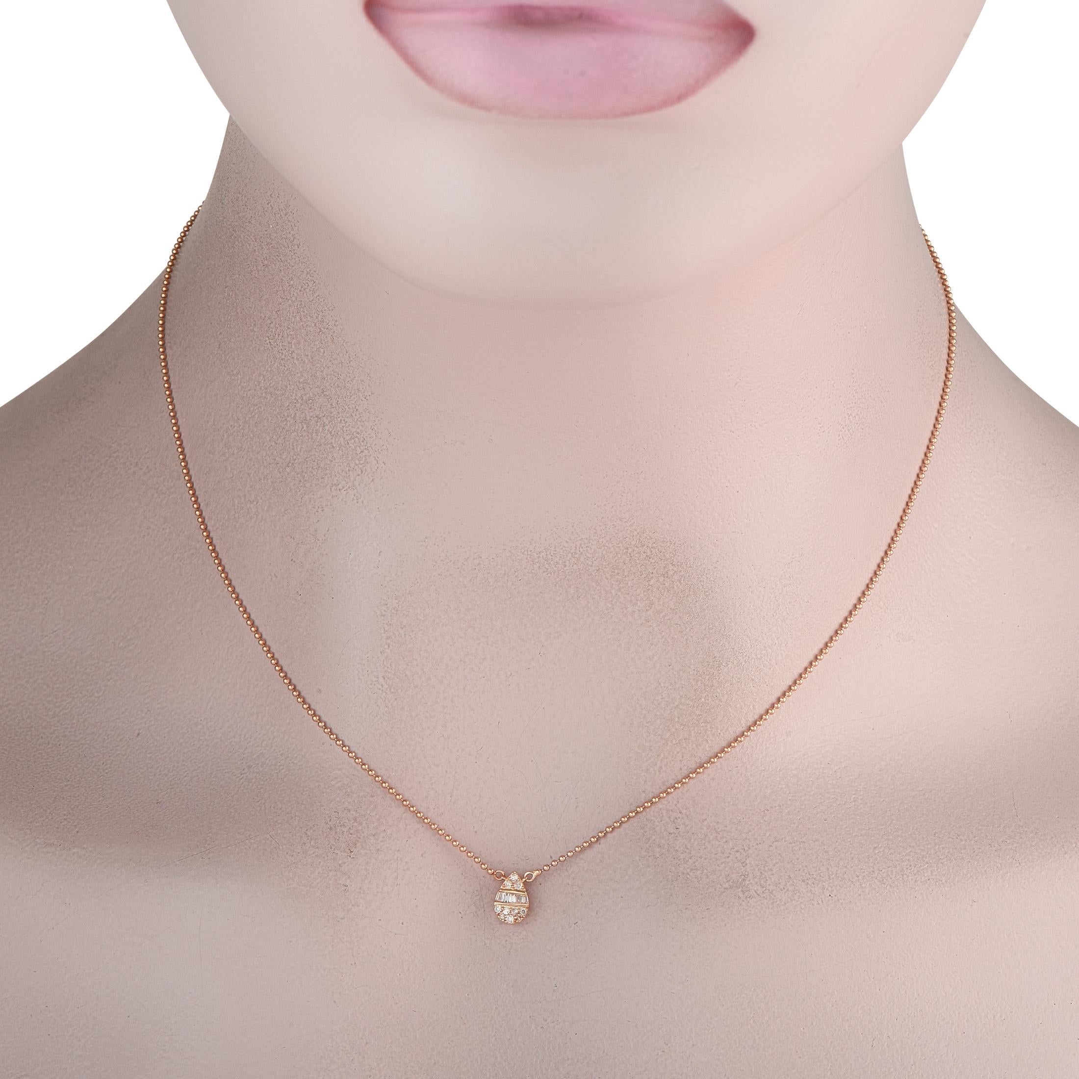 You'll find yourself reaching for this necklace daily. Crafted for comfort and versatility, it features a fine and lightweight ball chain holding a pear-shaped cluster pendant of round and baguette diamonds. Its understated sparkle is simply perfect