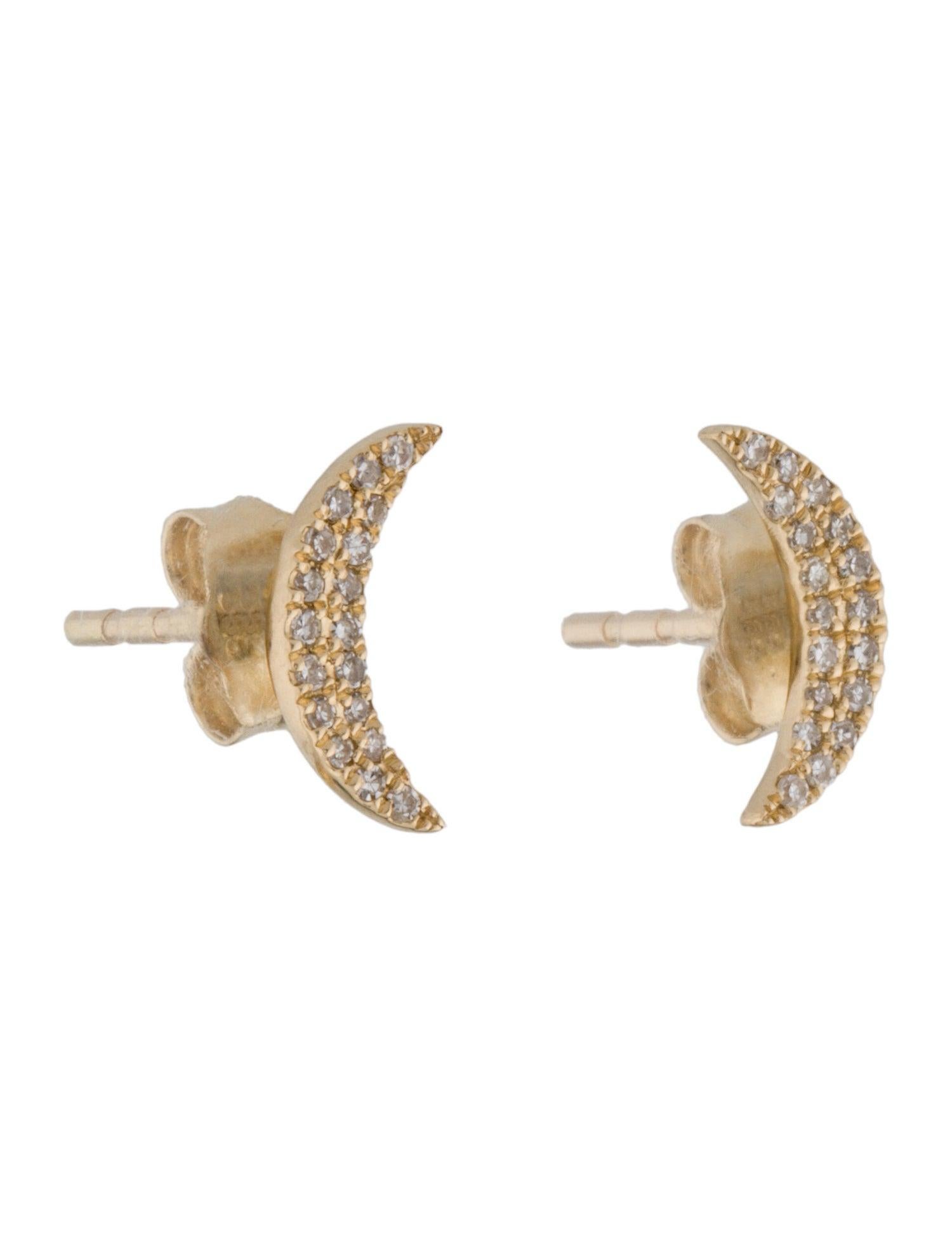 Contemporary 14K Rose Gold 0.12 Carat Diamond Pave Moon Stud Earrings For Sale