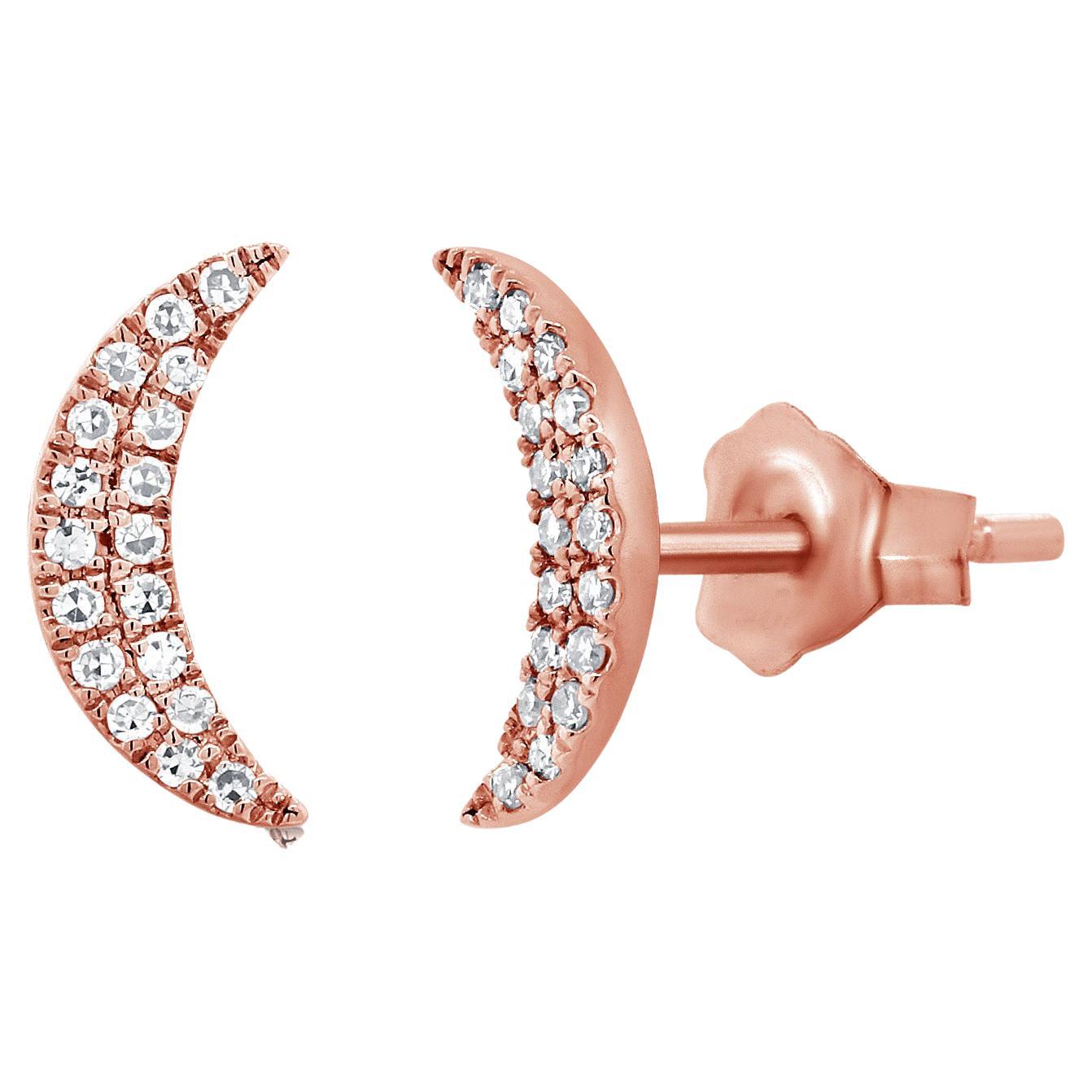 14K Rose Gold 0.12 Carat Diamond Pave Moon Stud Earrings