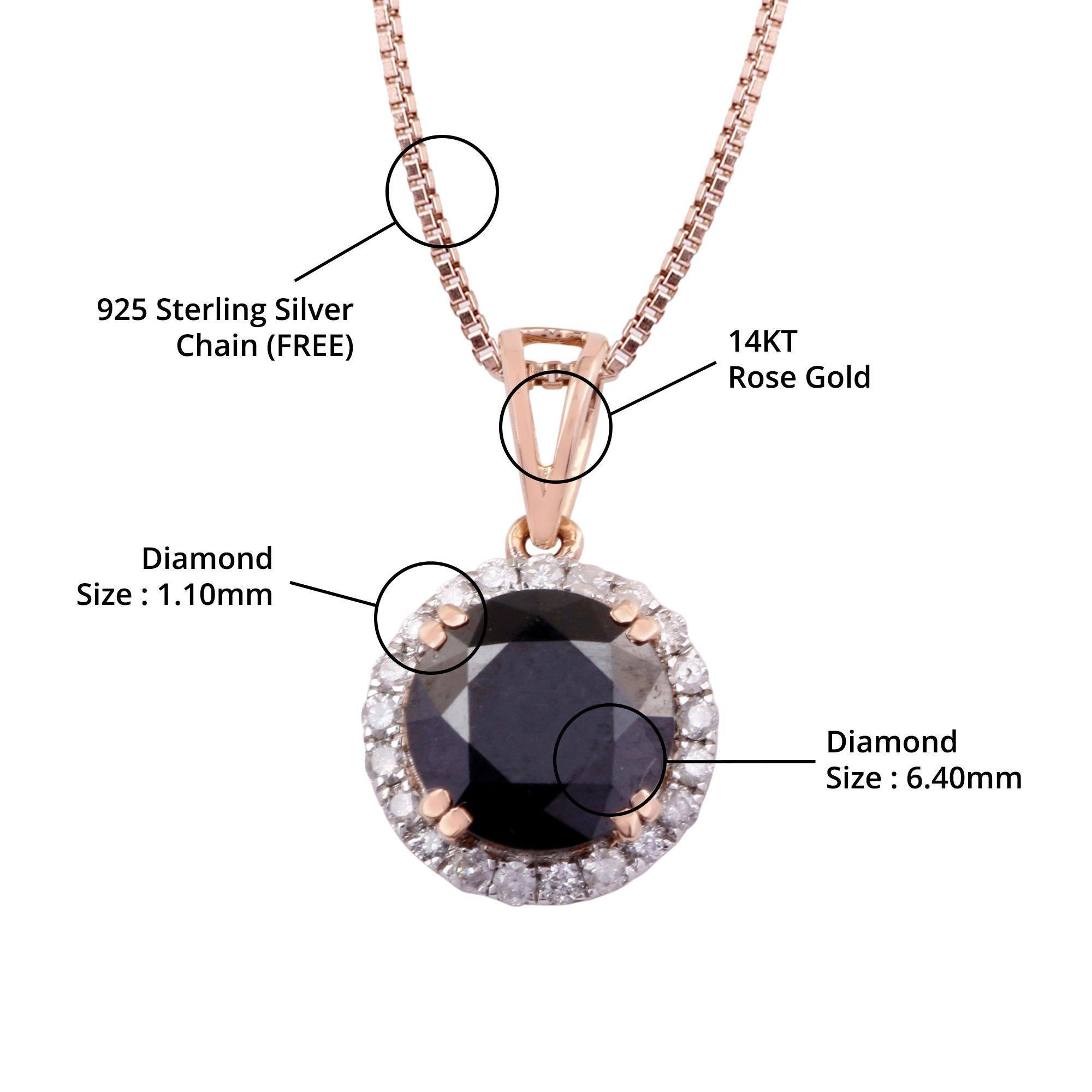 Item details:-

✦ SKU:- JPD00164RRR

✦ Material :- Gold

✦ Metal Purity : 14K Rose Gold

✦ Gemstone Specification:- 
✧ Clear Diamond Round (l1/H1) - 1.10mm - 21 Pcs
✧ Real Black Diamond - 6.40 mm - 1 Pc


✦ Approx. Diamond Carat Weight : 0.122