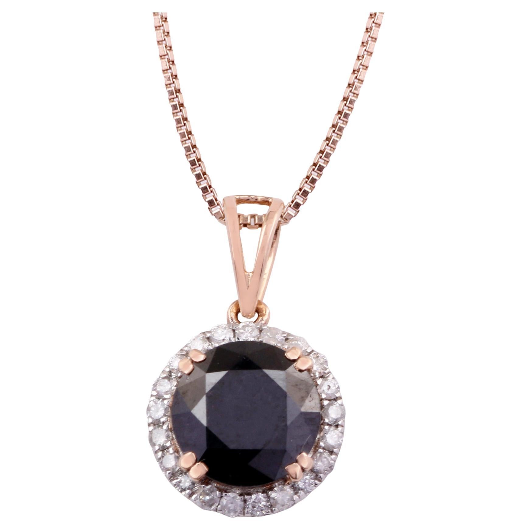 14K Rose Gold 0.122 Ctw Natural Diamond, 0.883 Ctw Black Diamond Charm Pendant For Sale