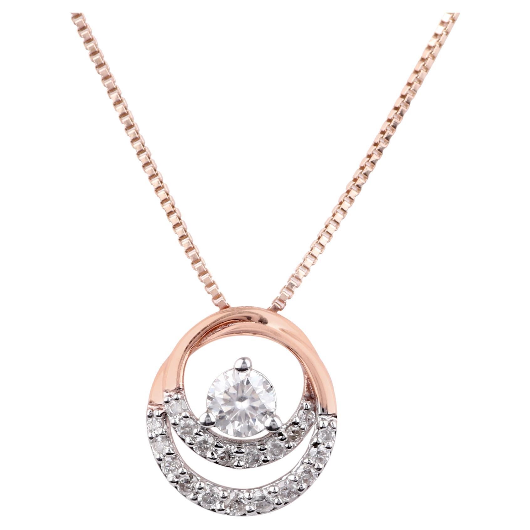 14K Rose Gold 0.128 Ctw Natural Diamond, 0.159 Ctw Moissanite Charm Pendant For Sale