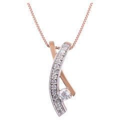 14K Rose Gold 0.144 Ctw Natural Diamond, 0.116 Ctw Moissanite Charm Pendant